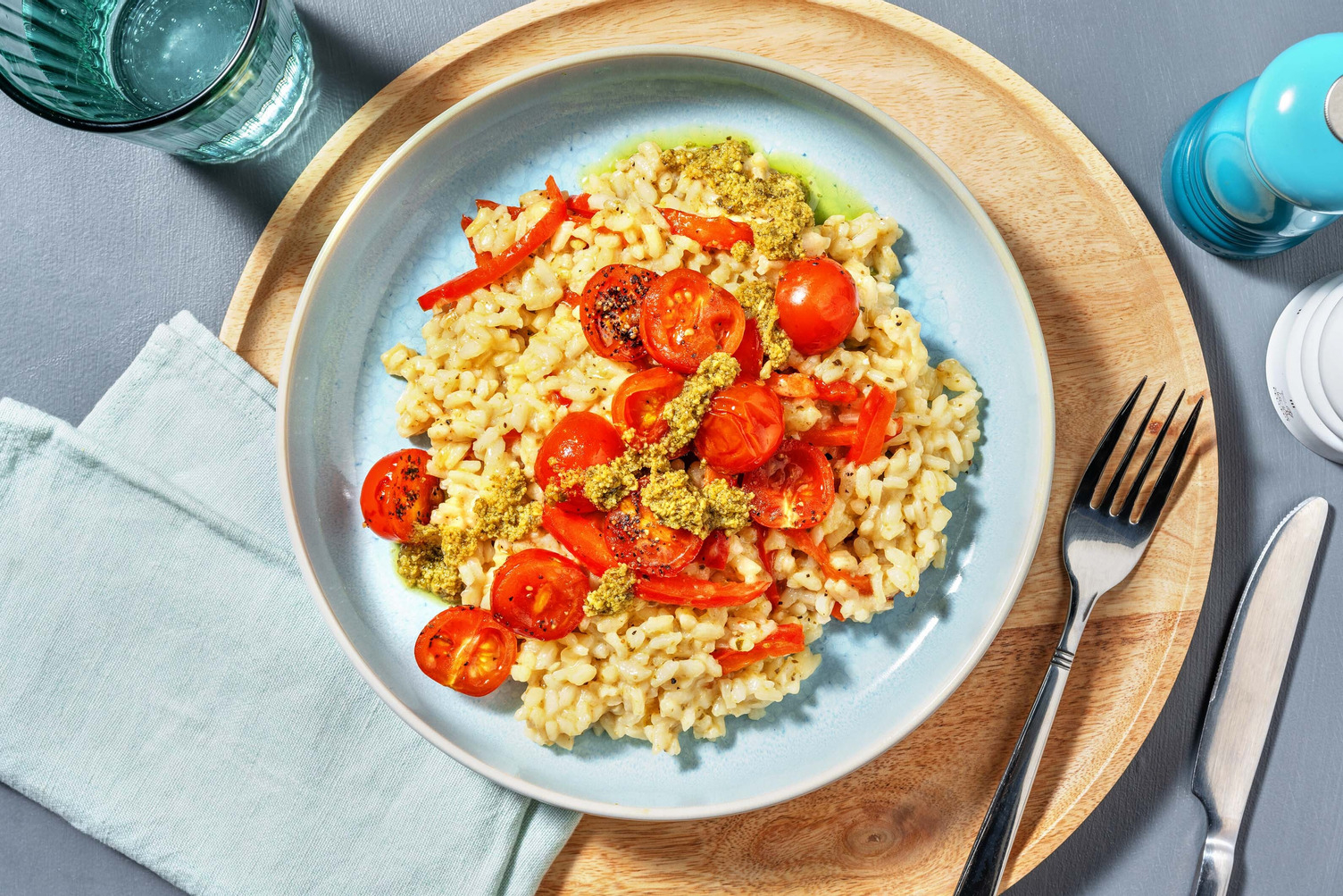 Oven-Baked Pesto and Roasted Pepper Risotto