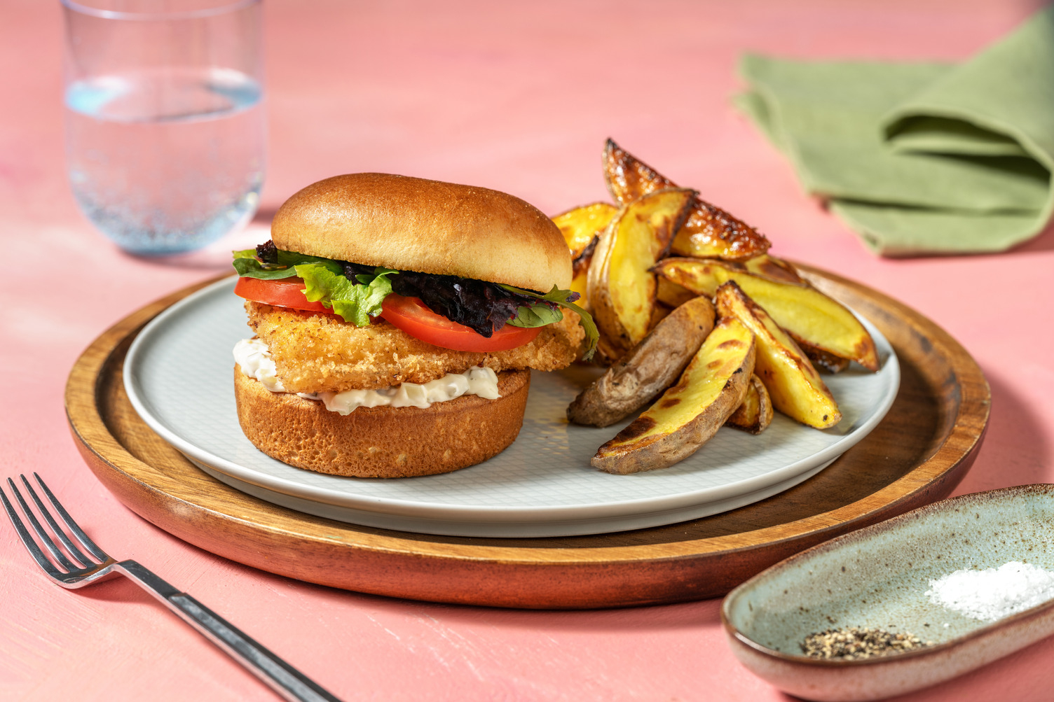 Crumbed Halloumi Burgers & Potato Wedges