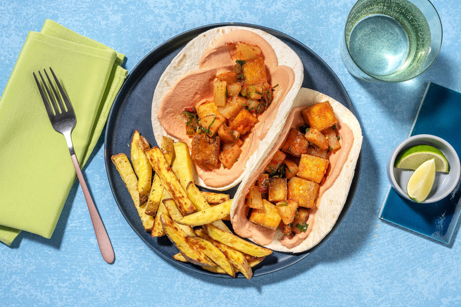 Glazed Tofu Tacos and Chips