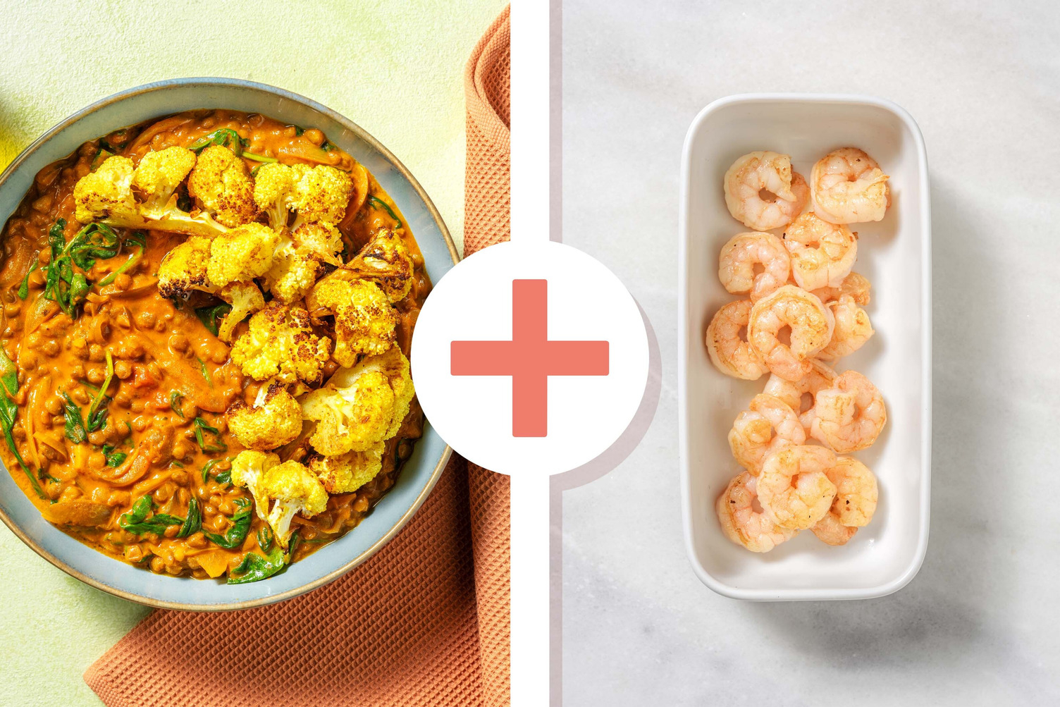 North Indian Style King Prawn, Cauliflower and Lentil Dal
