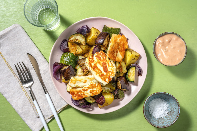 Pan-fried Golden Halloumi with Prawns