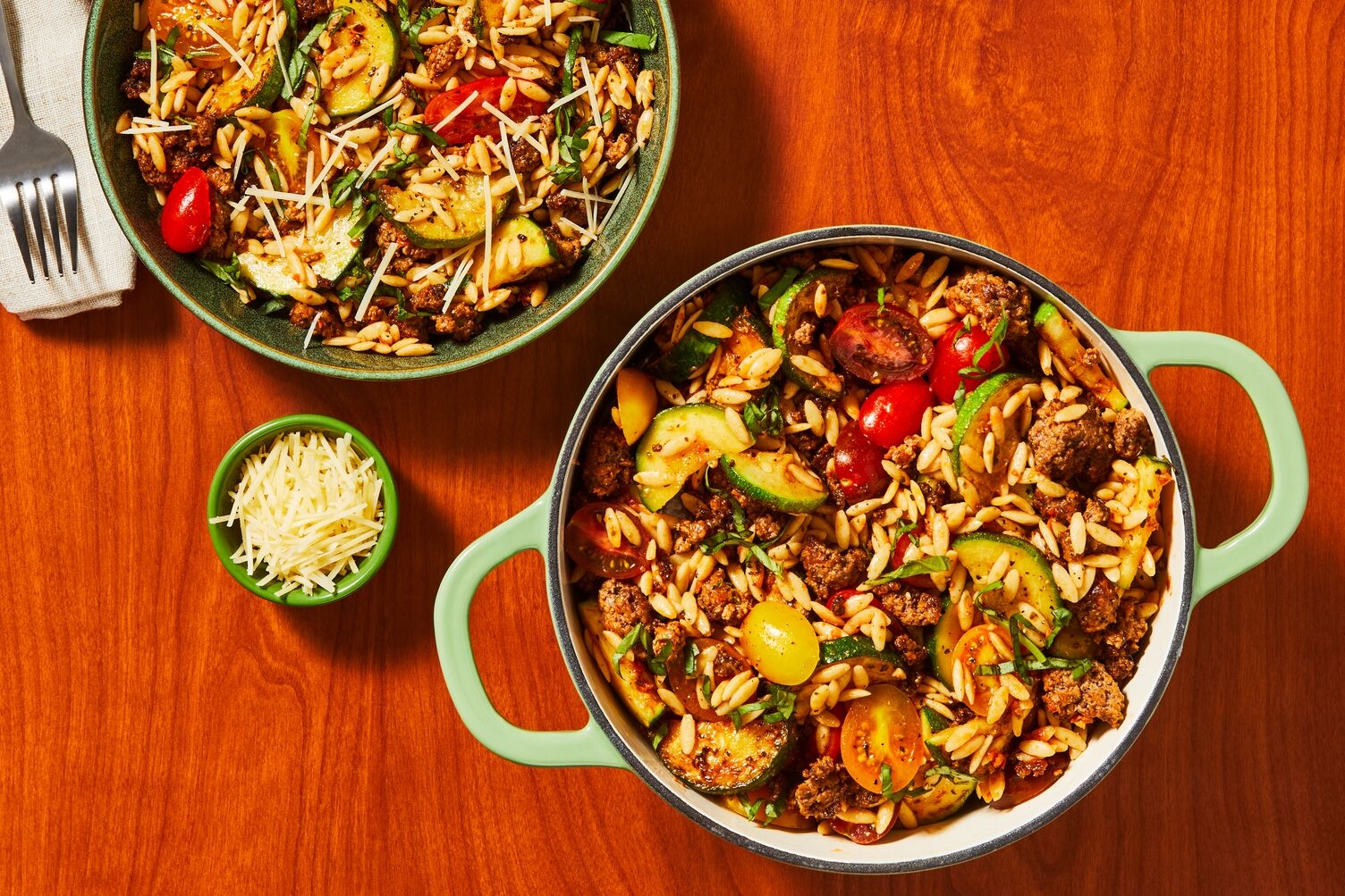 One-Pot Impossible® Burger Patties and Sun-Dried Tomato Pesto Orzo
