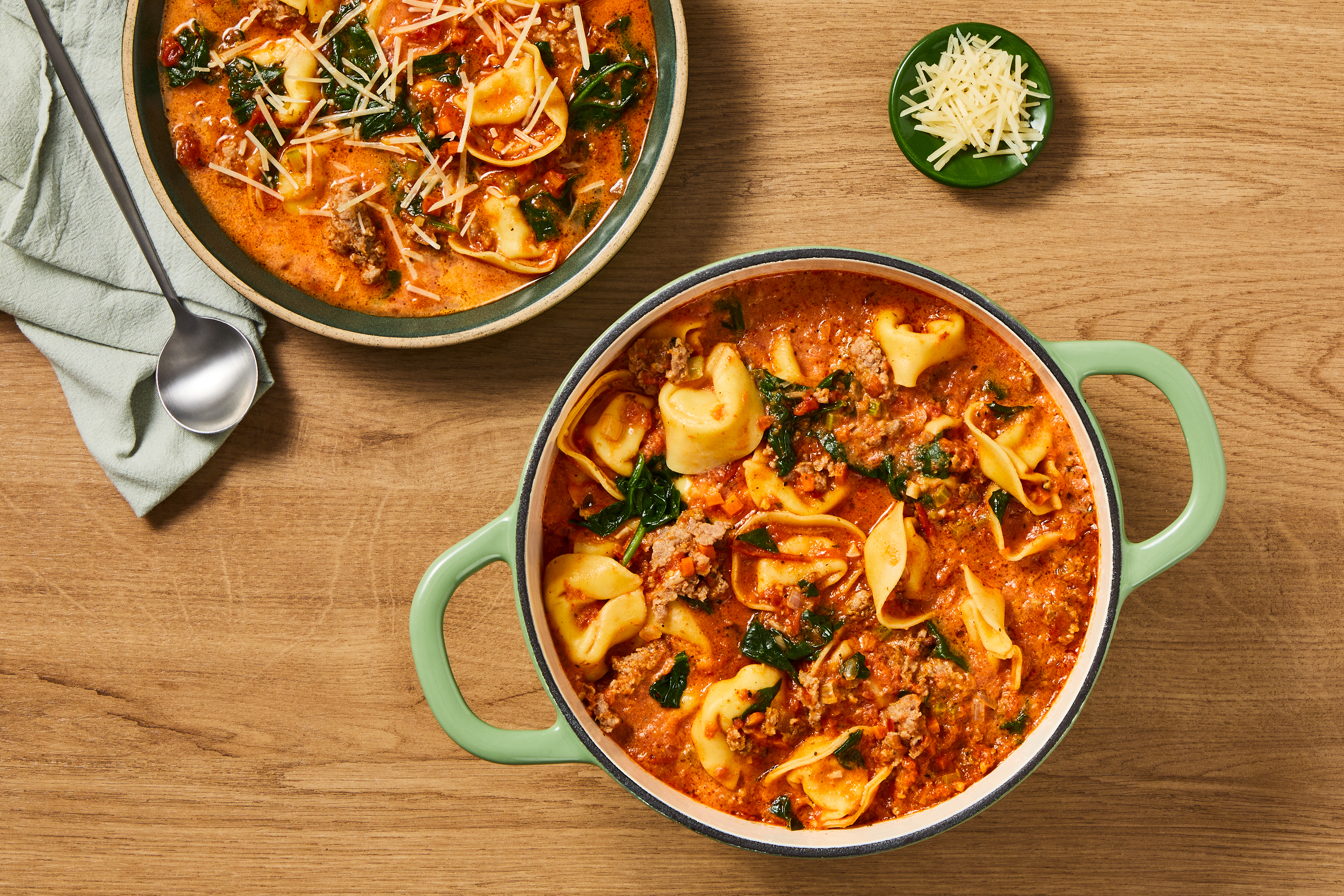 One-Pot Tortellini-and-Impossible® Burger Patties Soup
