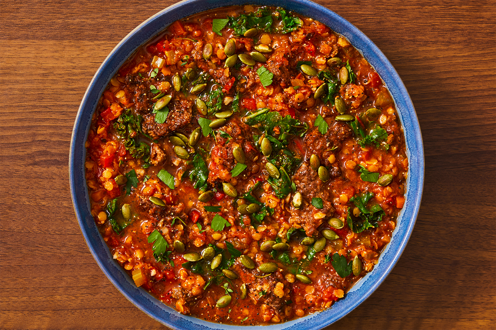 Tomato Beef, Lentil and Kale Stew