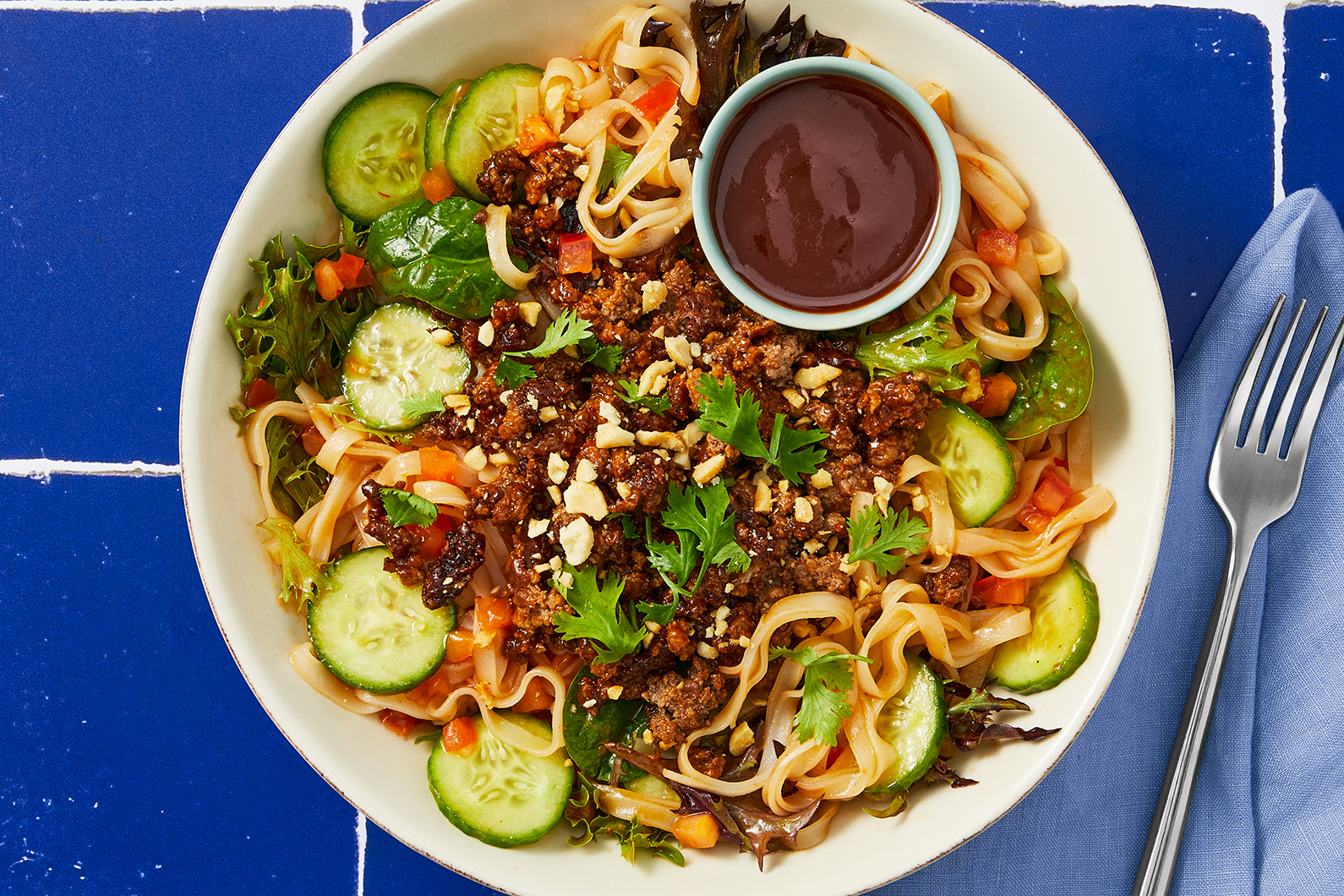 SuperQuick Ginger-Impossible® Burger Patties and Rice Noodle Salad