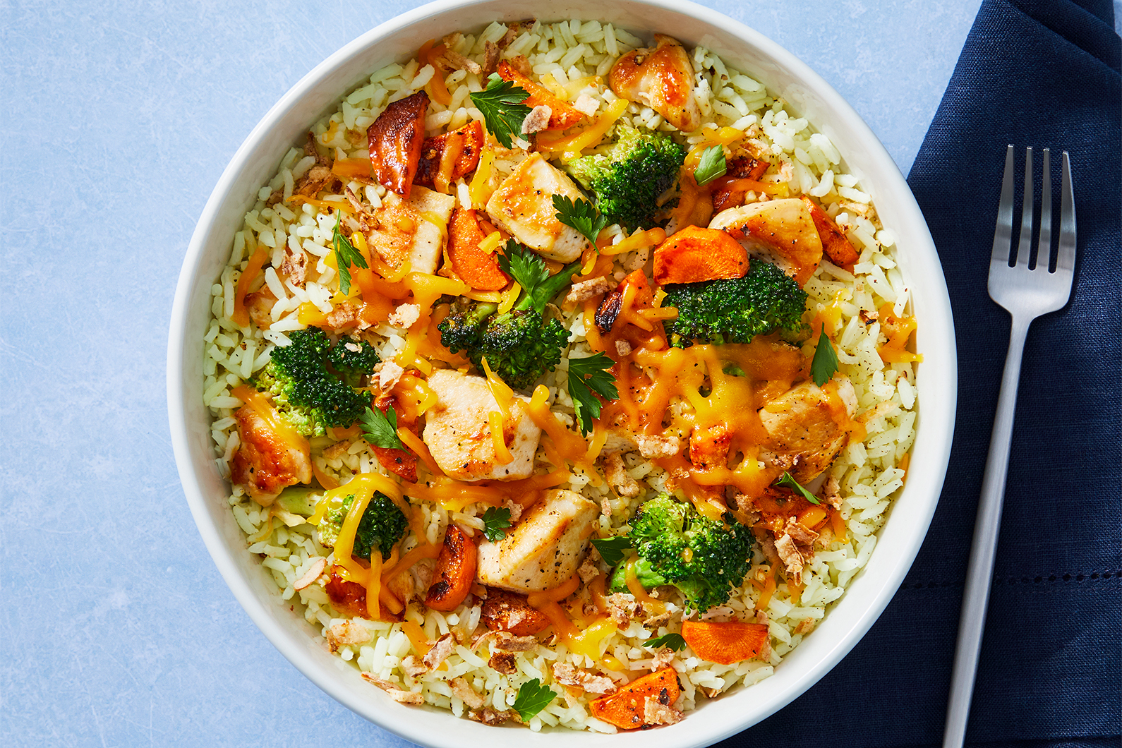 Tout-en-un : Riz au poulet et au fromage