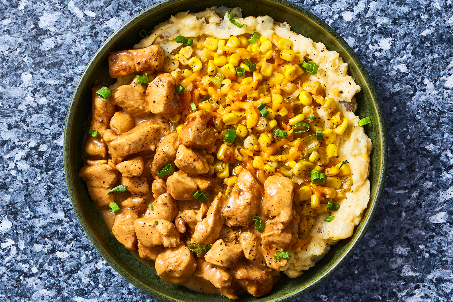 One-Pan Applewood Chicken Thighs Mashed Potato Bowls