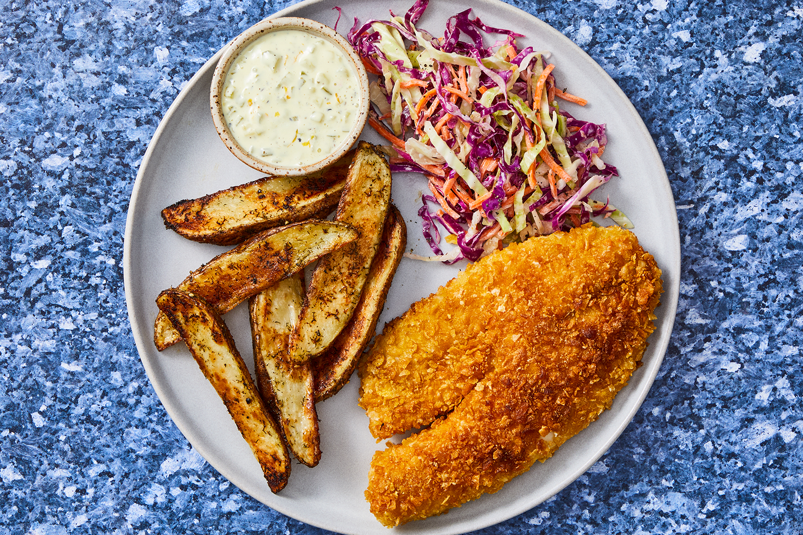 Saumon and chips en croûte de flocons de maïs