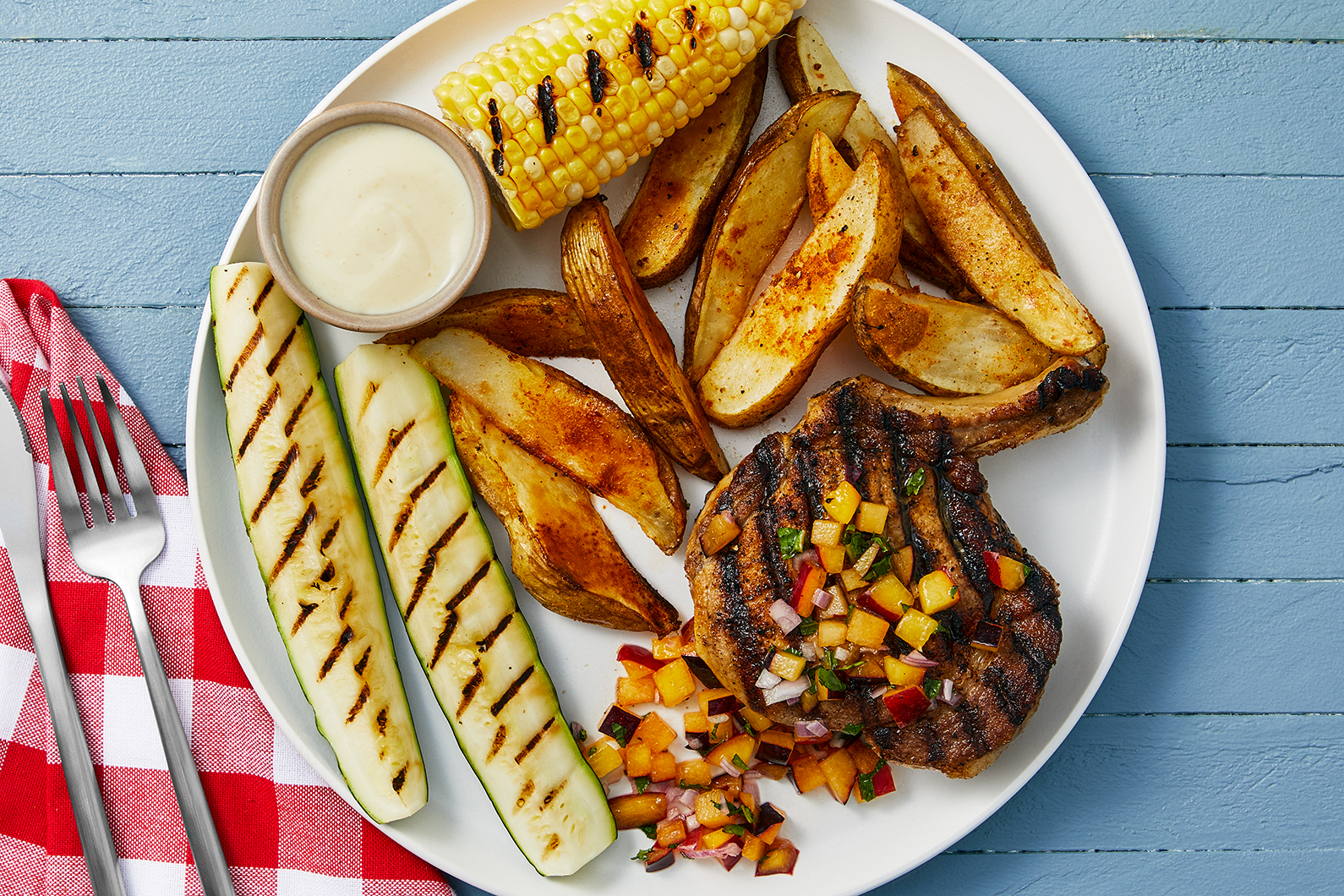 Grilled Bone-In Pork Chops with Plum Salsa