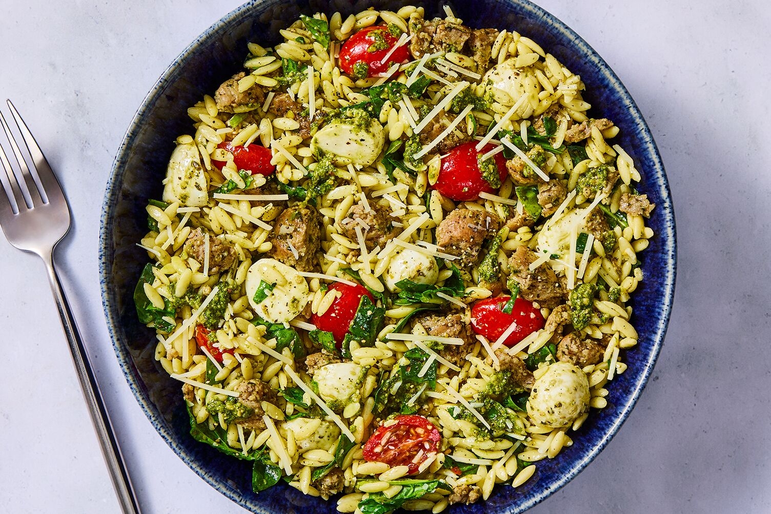 Impossible® Burger Patties and Orzo Caprese Salad