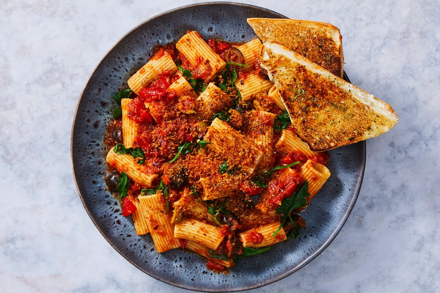 Spicy Pasta Puttanesca Sausage with Pangrattata