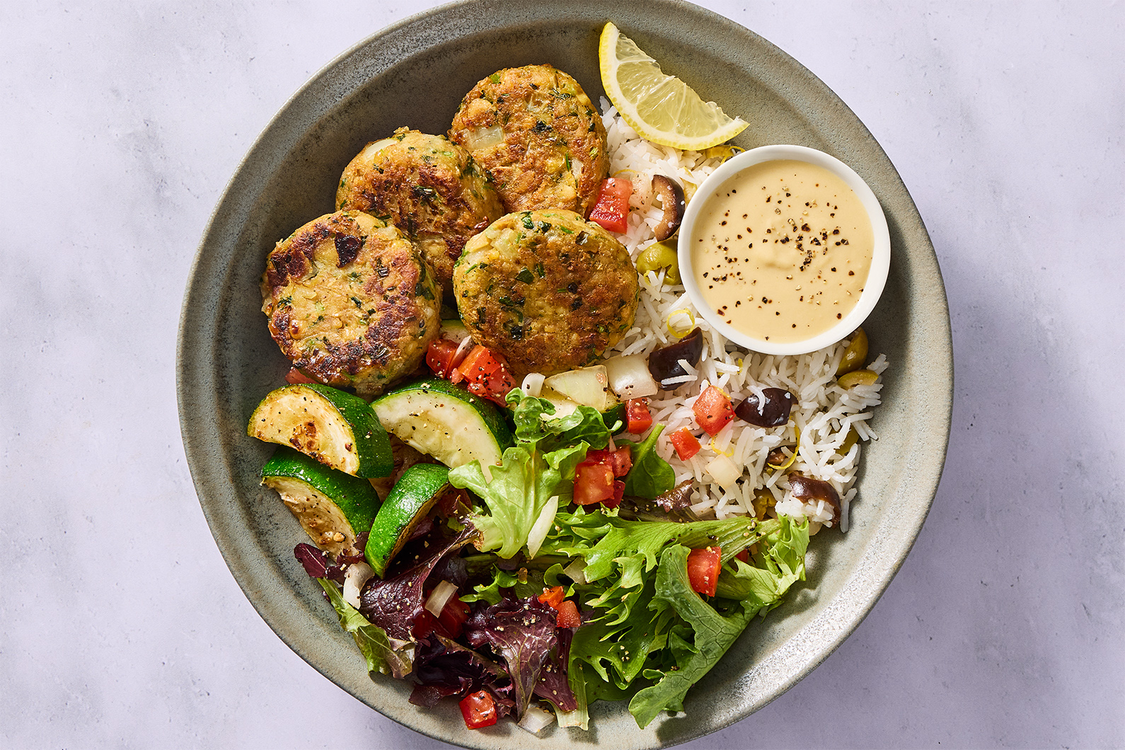Falafels maison et houmous sur riz