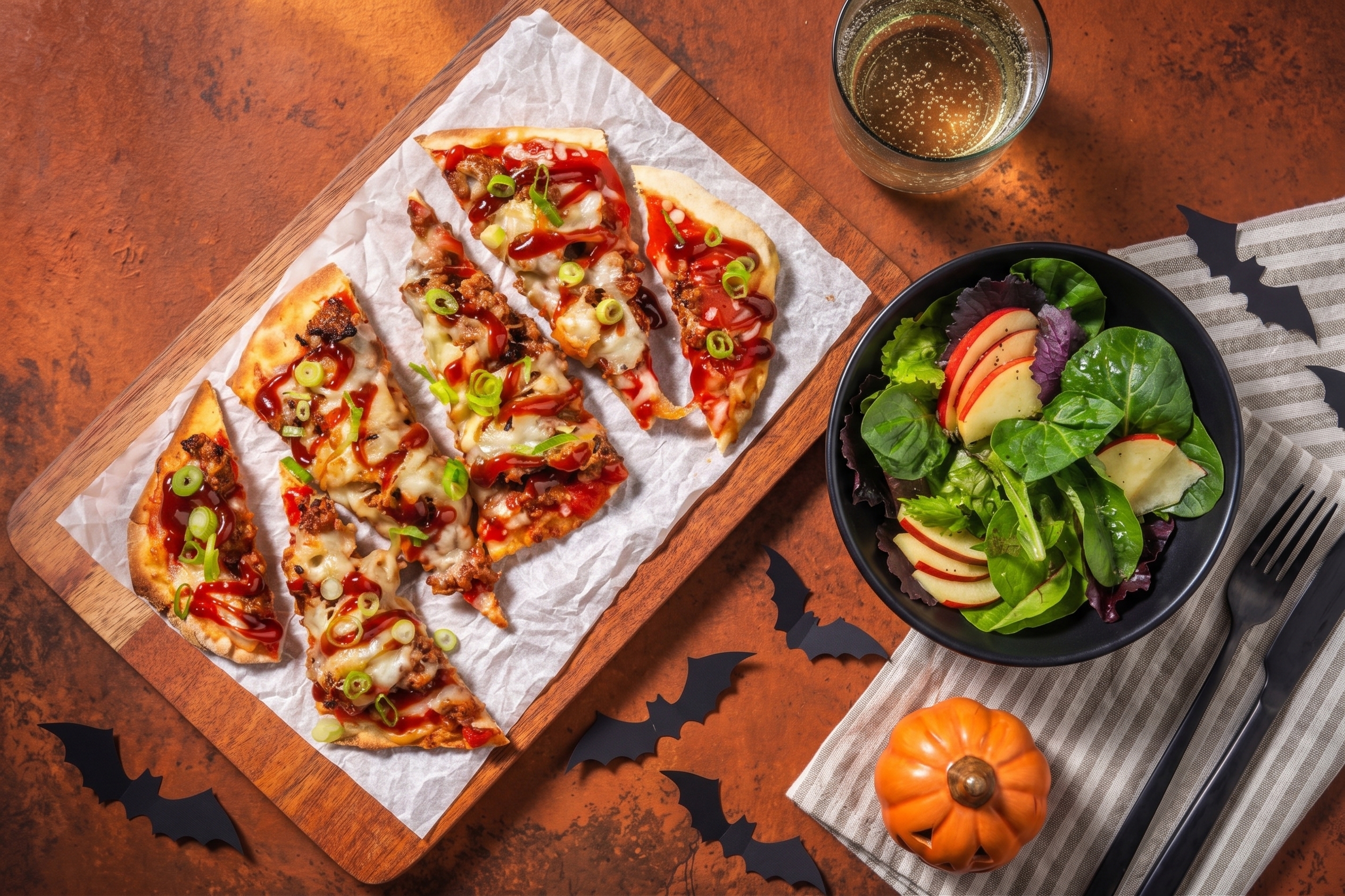 Frankenstein's Fave BBQ Double Beef Flatbread Pizzas