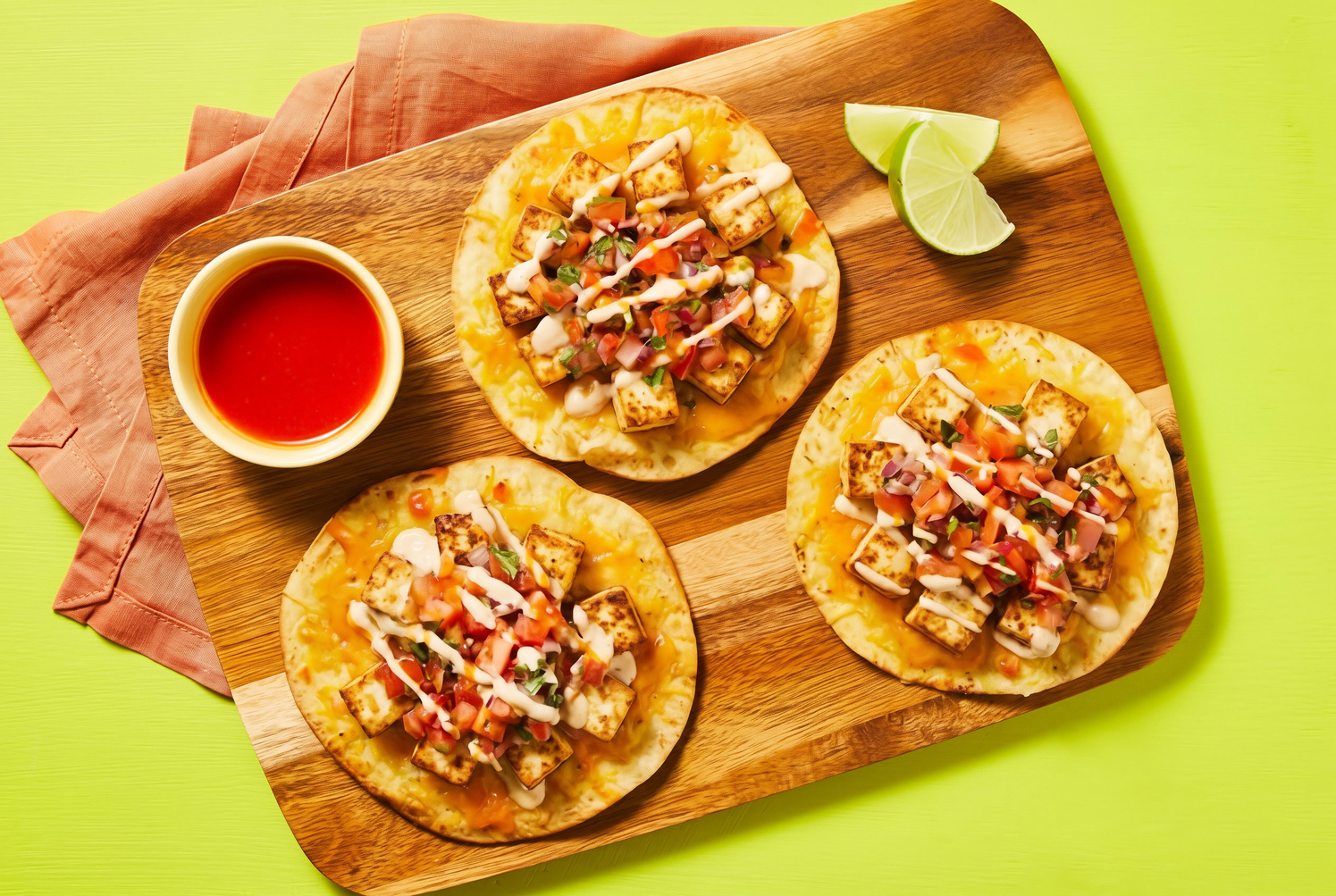 Cheesy Tofu & Green Pepper Tostadas
