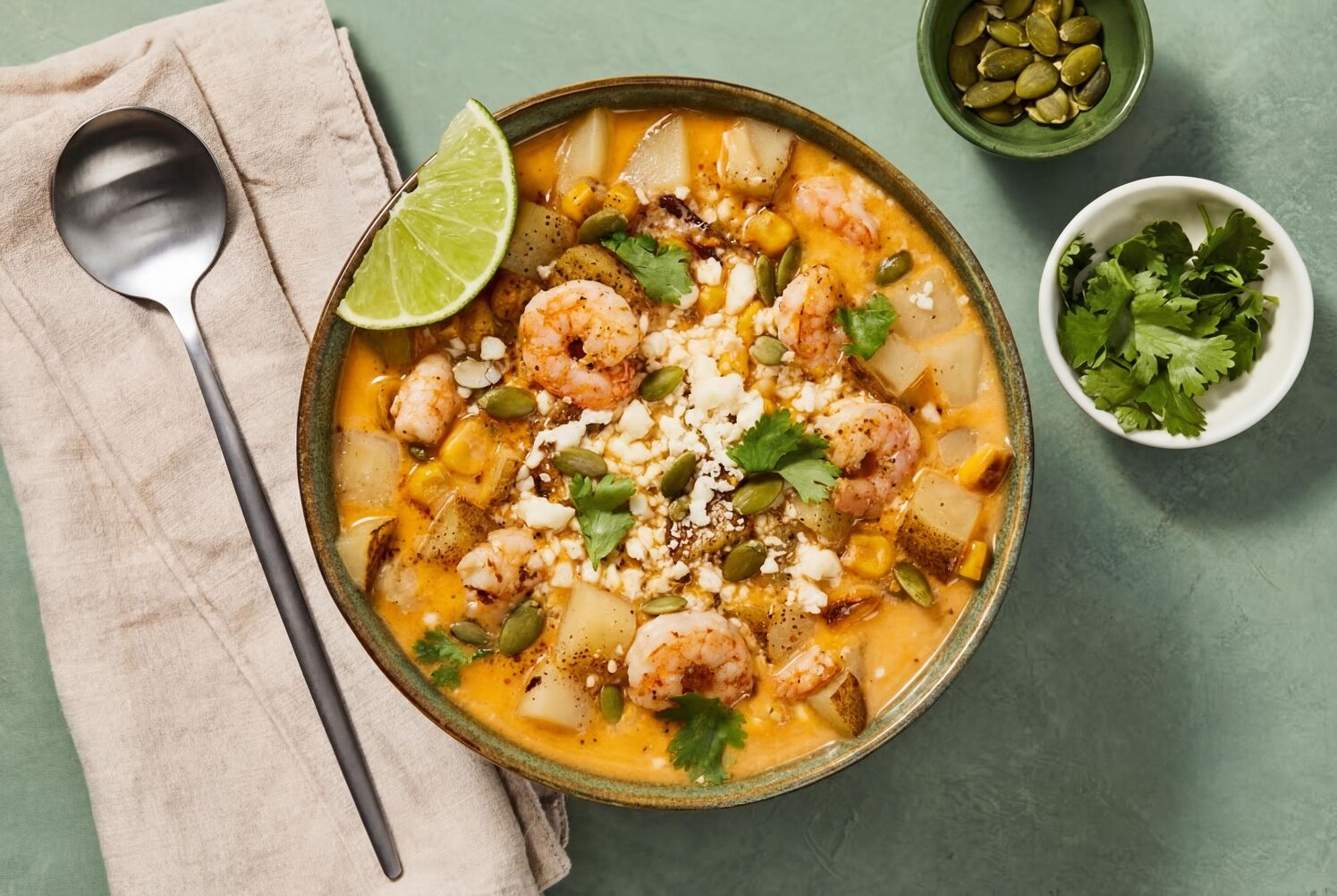 Elote-Style Corn, Shrimp & Potato Chowder