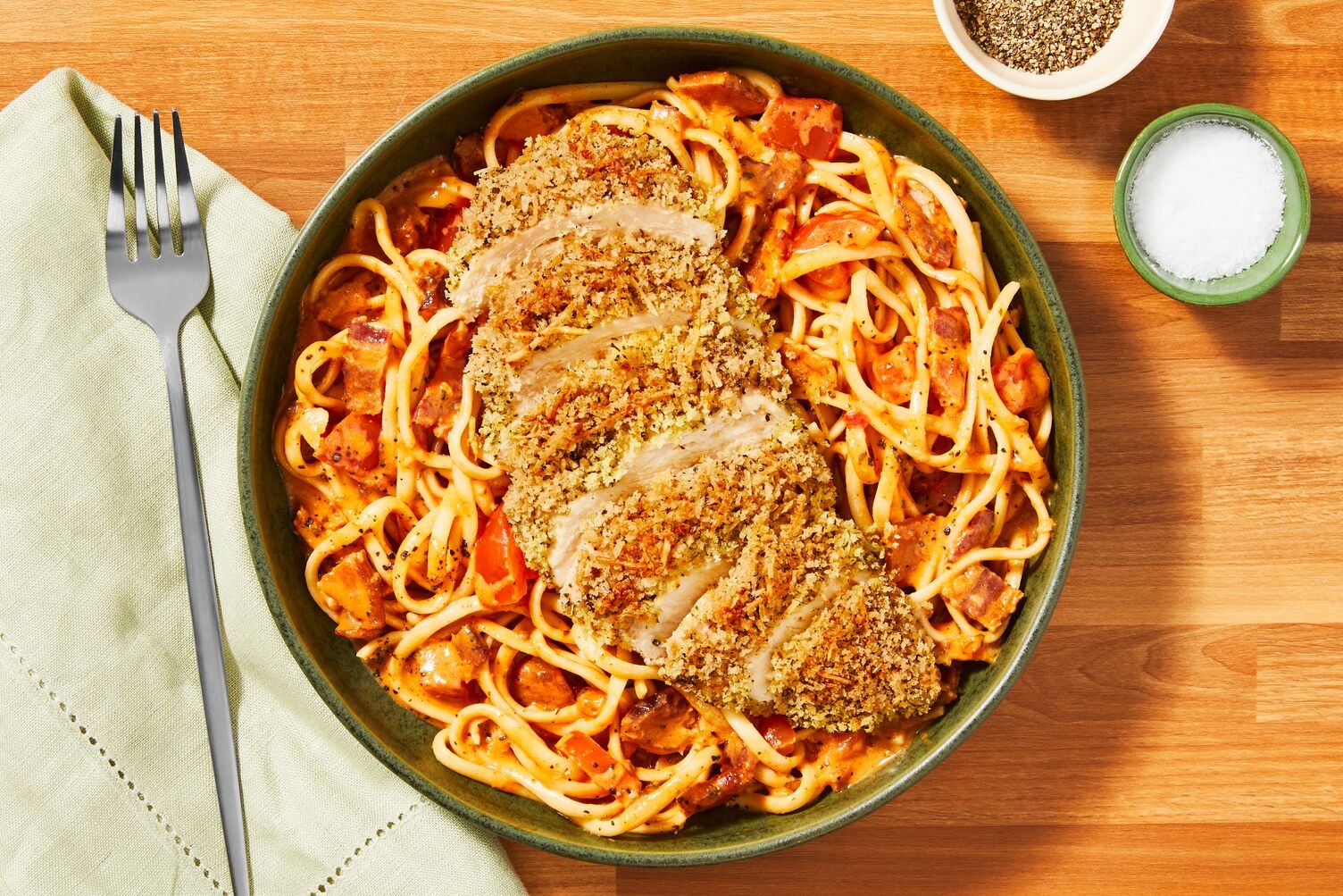 Crispy Parmesan Chicken & Bacon Fusilli