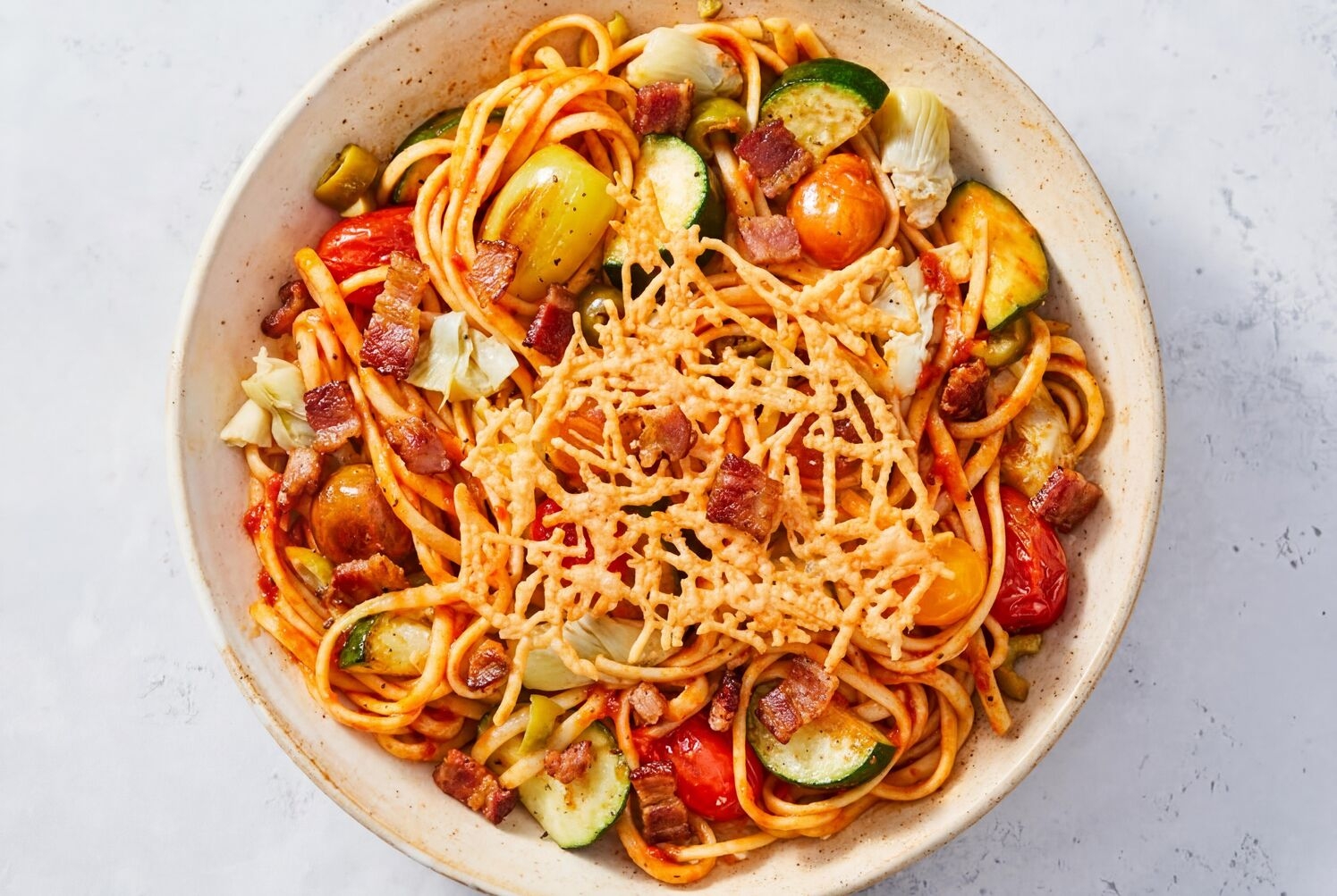 Sun-Dried Tomato & Bacon Pasta Primavera