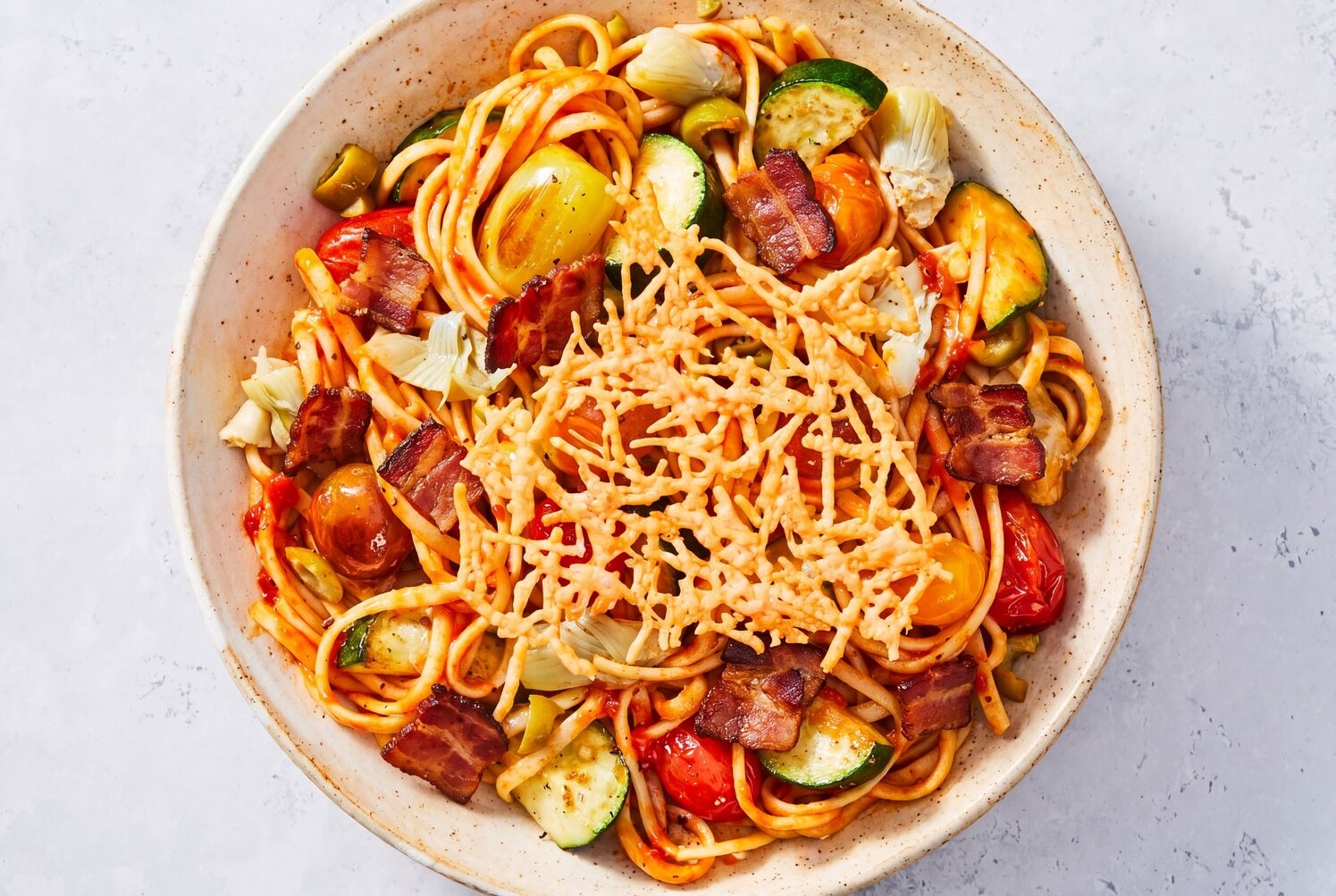 Sun-Dried Tomato & Bacon Pasta Primavera