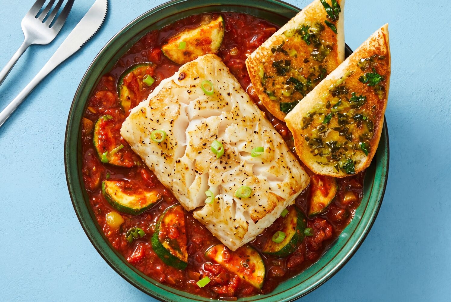 Cod with Zucchini Puttanesca