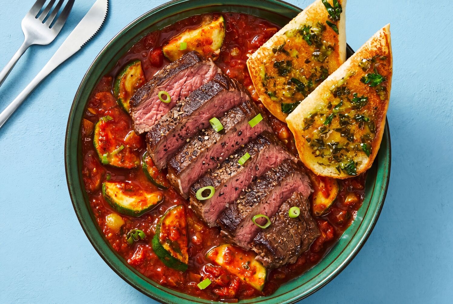 Steak with Zucchini Puttanesca