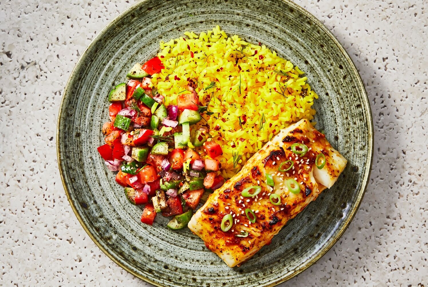 Harissa-Honey Cod & Turmeric Rice