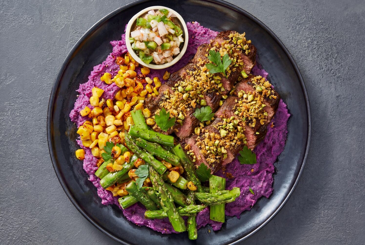 Pistachio Steak with Mango-Jalapeño Salsa