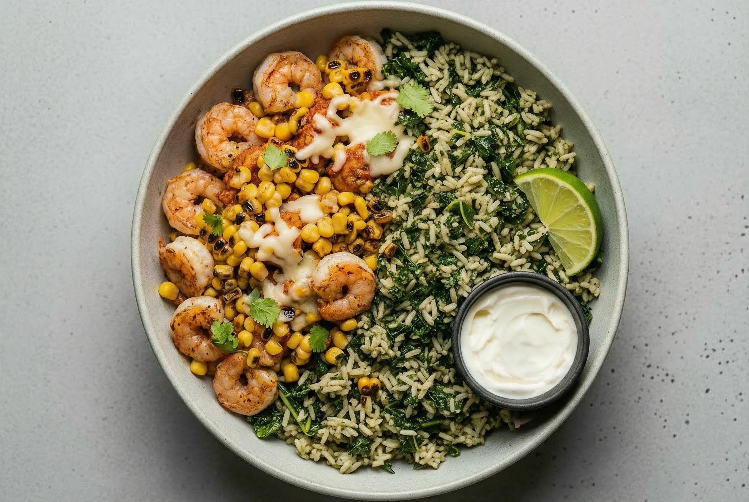 Cheesy Southwest Shrimp & Kale Rice