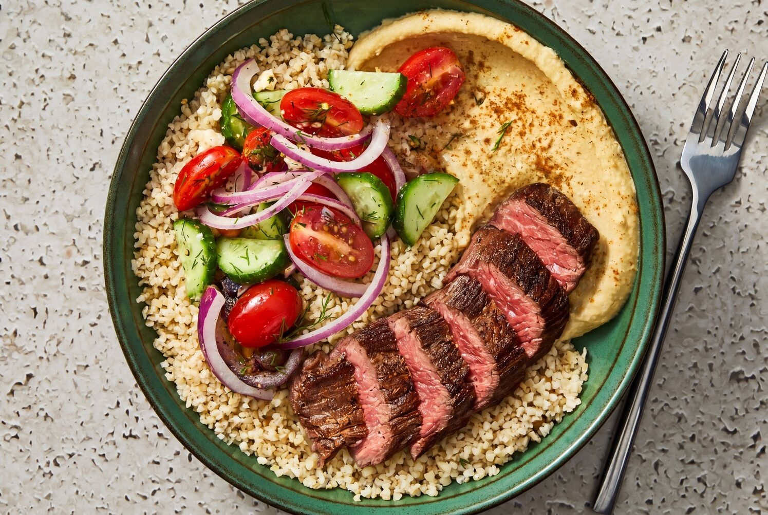Sirloin Steak & Harissa Chickpea Bulgur Bowls
