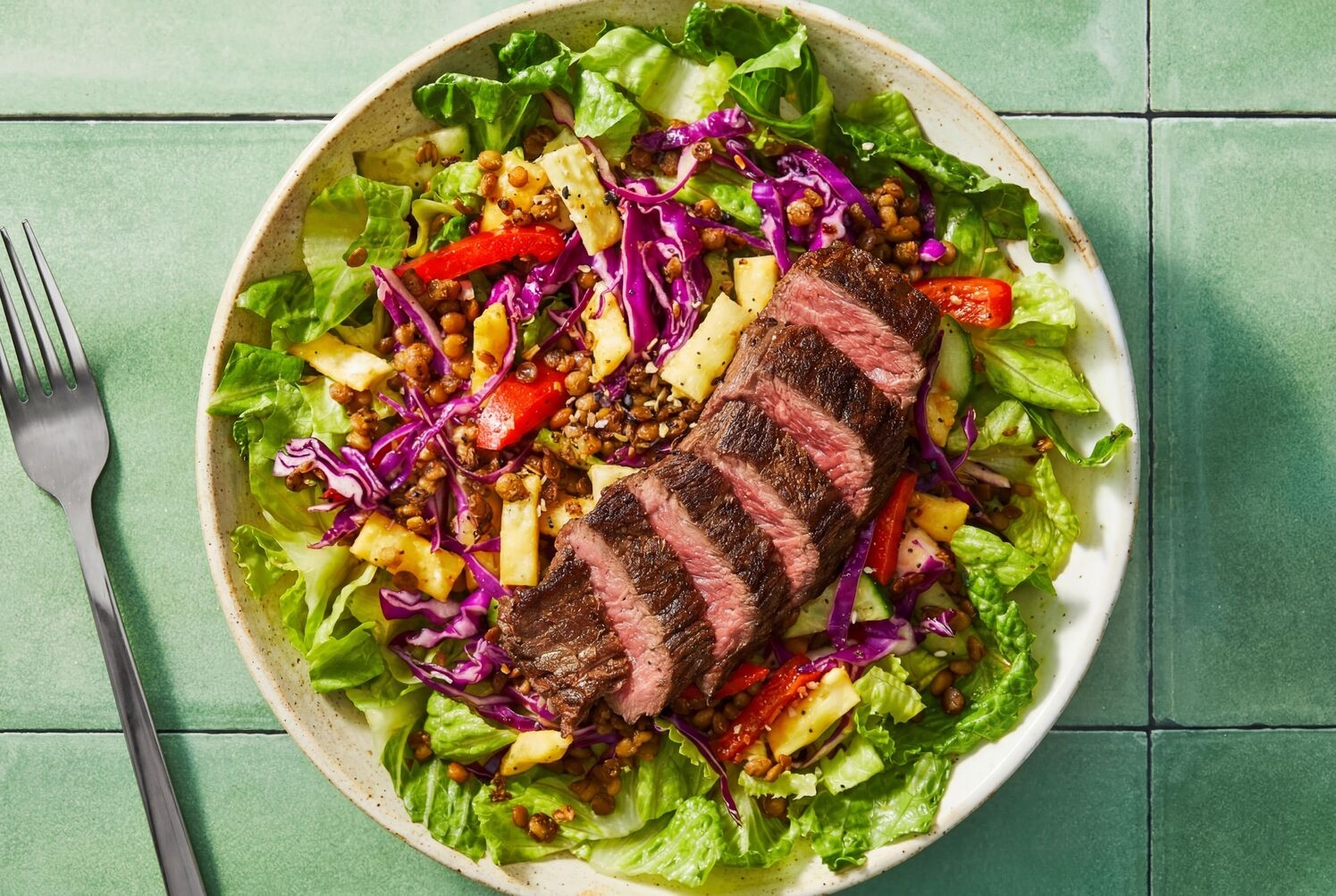 Crispy Lentil & Grass-Fed Rib-Eye & Salad