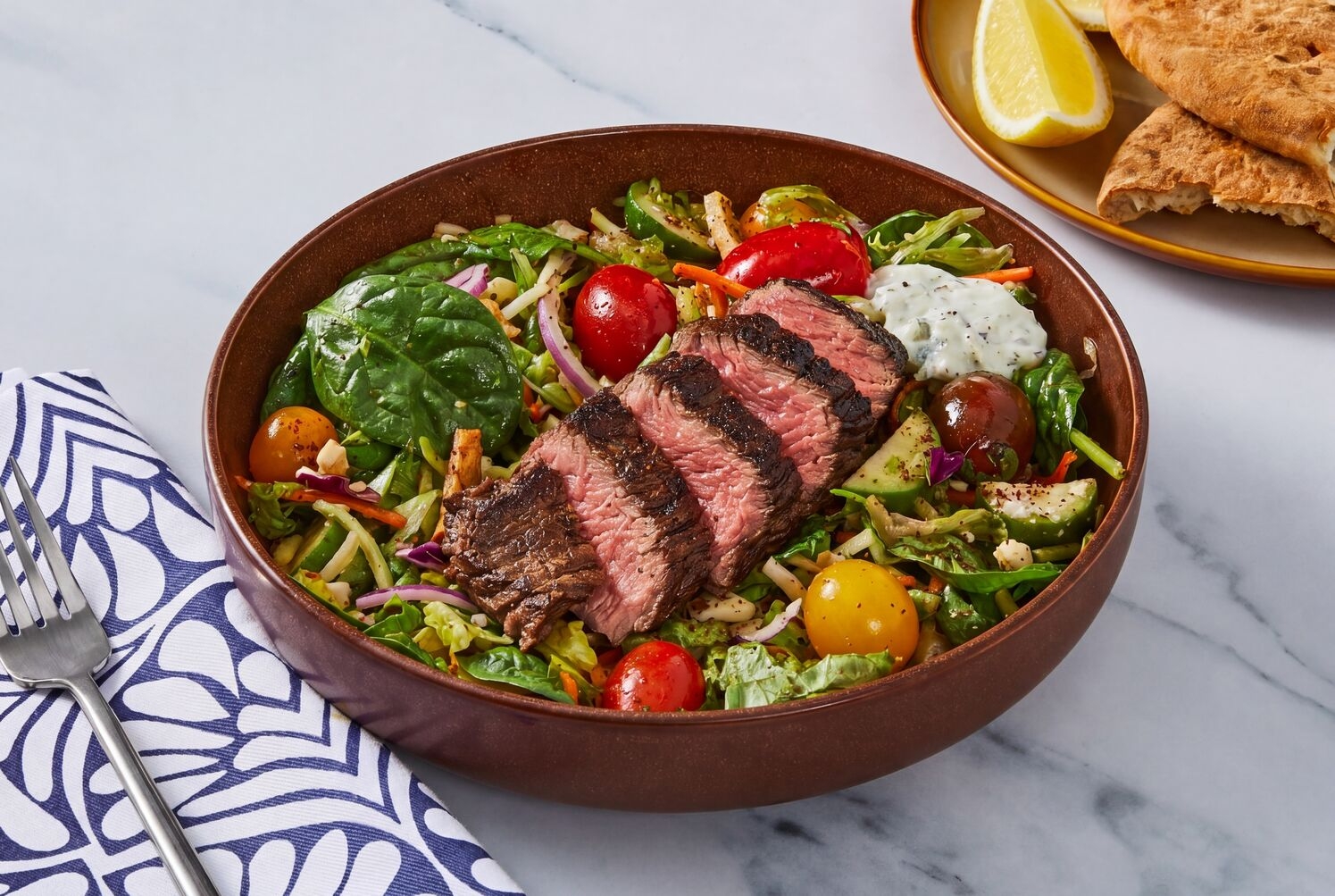 Crispy Falafel & Steak Mediterranean Bowls