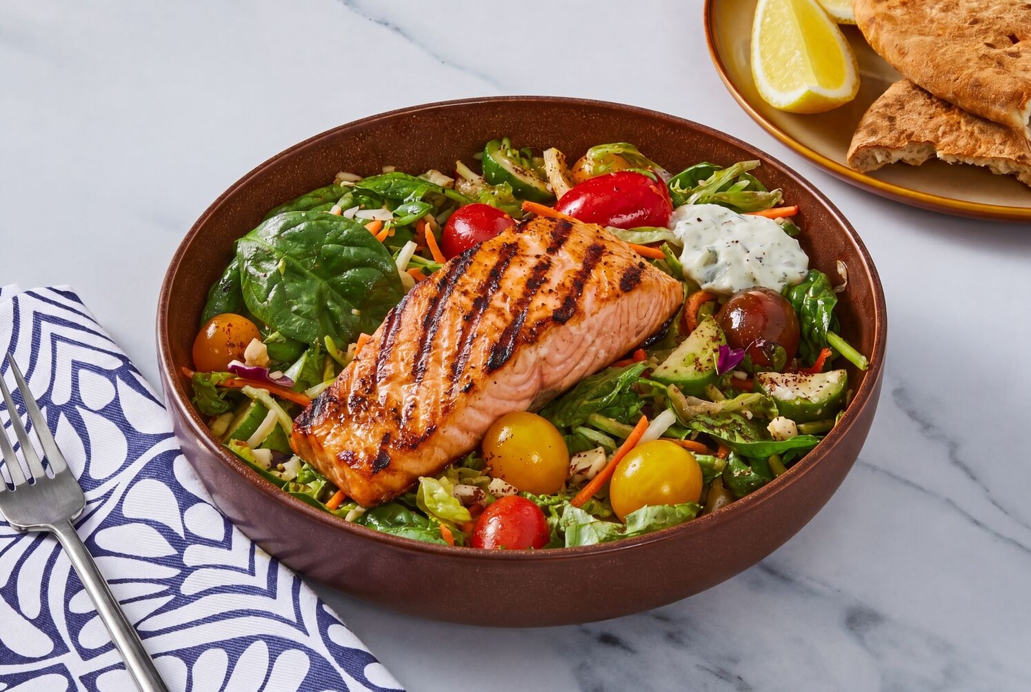 Crispy Falafel & Salmon Mediterranean Bowls