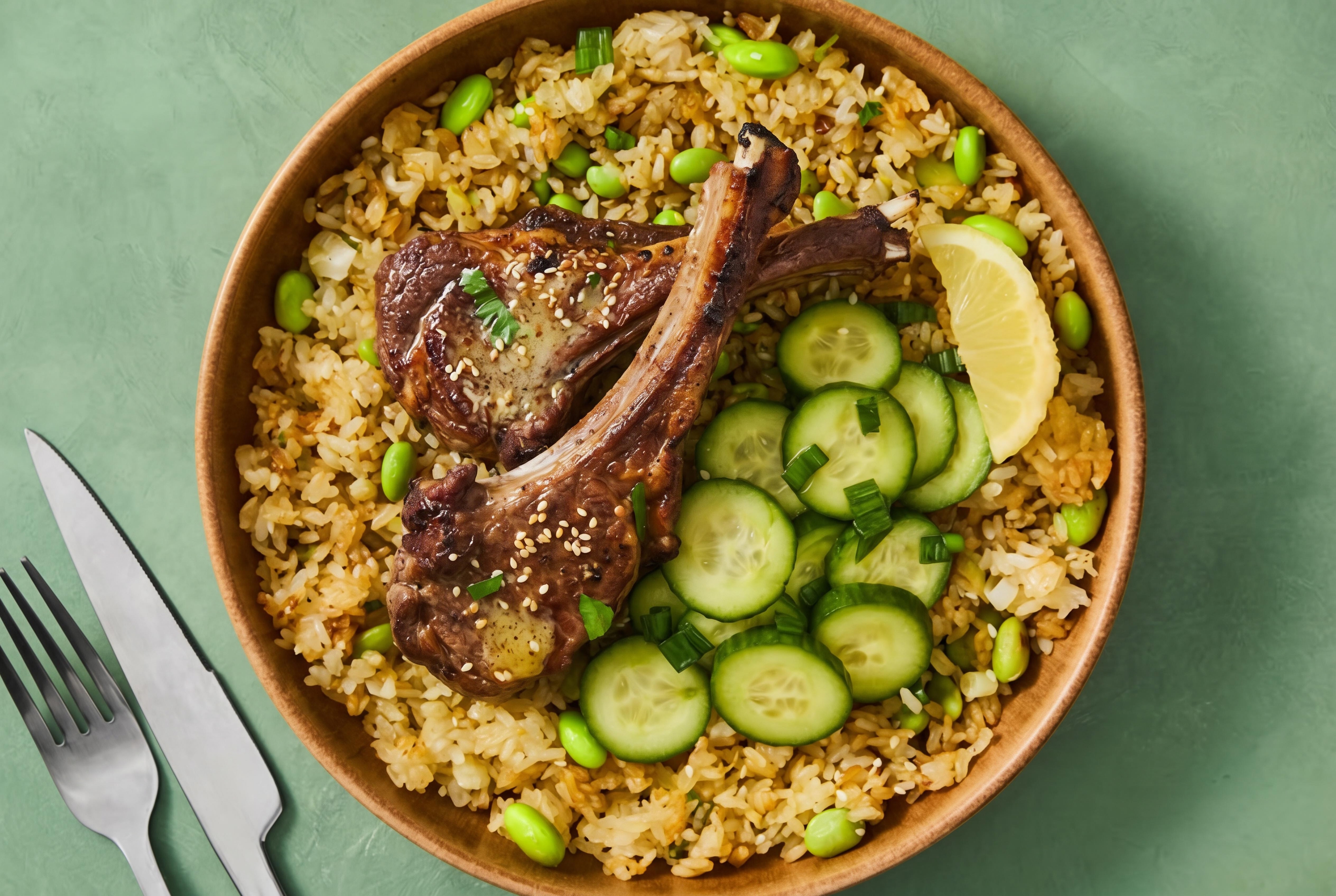 Soy-Marinated Lamb Chops & Fried Rice