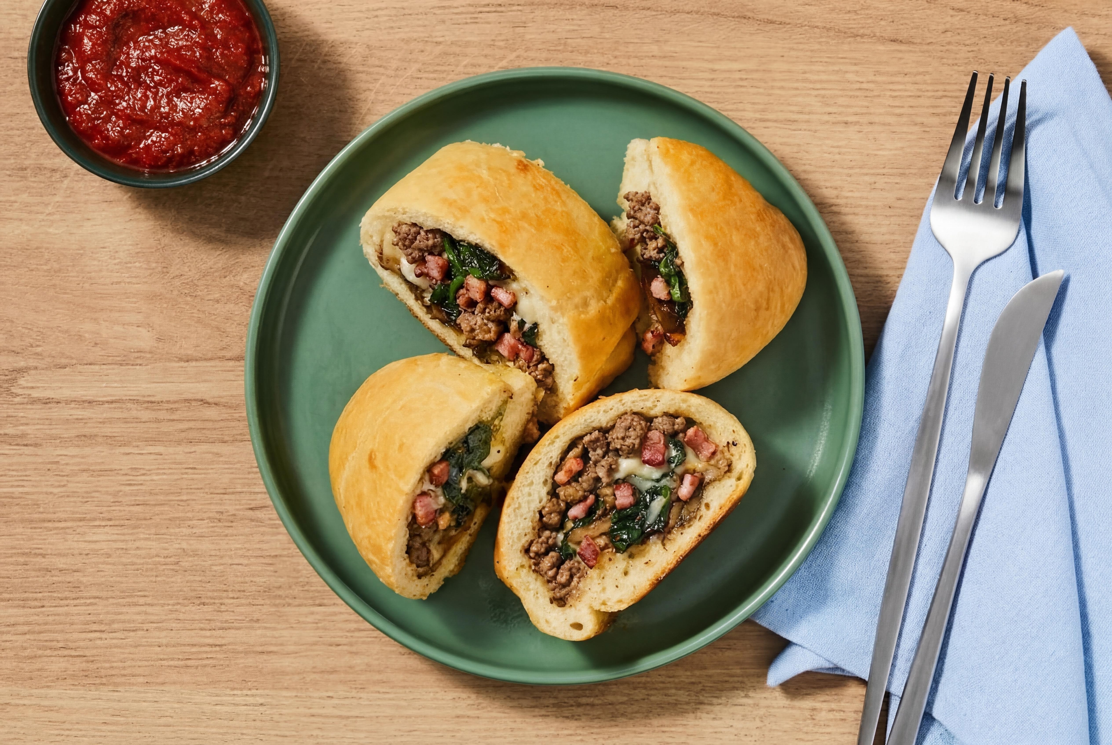 Cheesy Mushroom & Bacon Stromboli