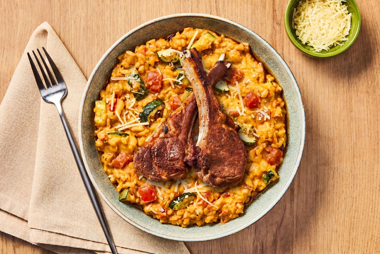 Sun-Dried Tomato Risotto with Lamb Chops
