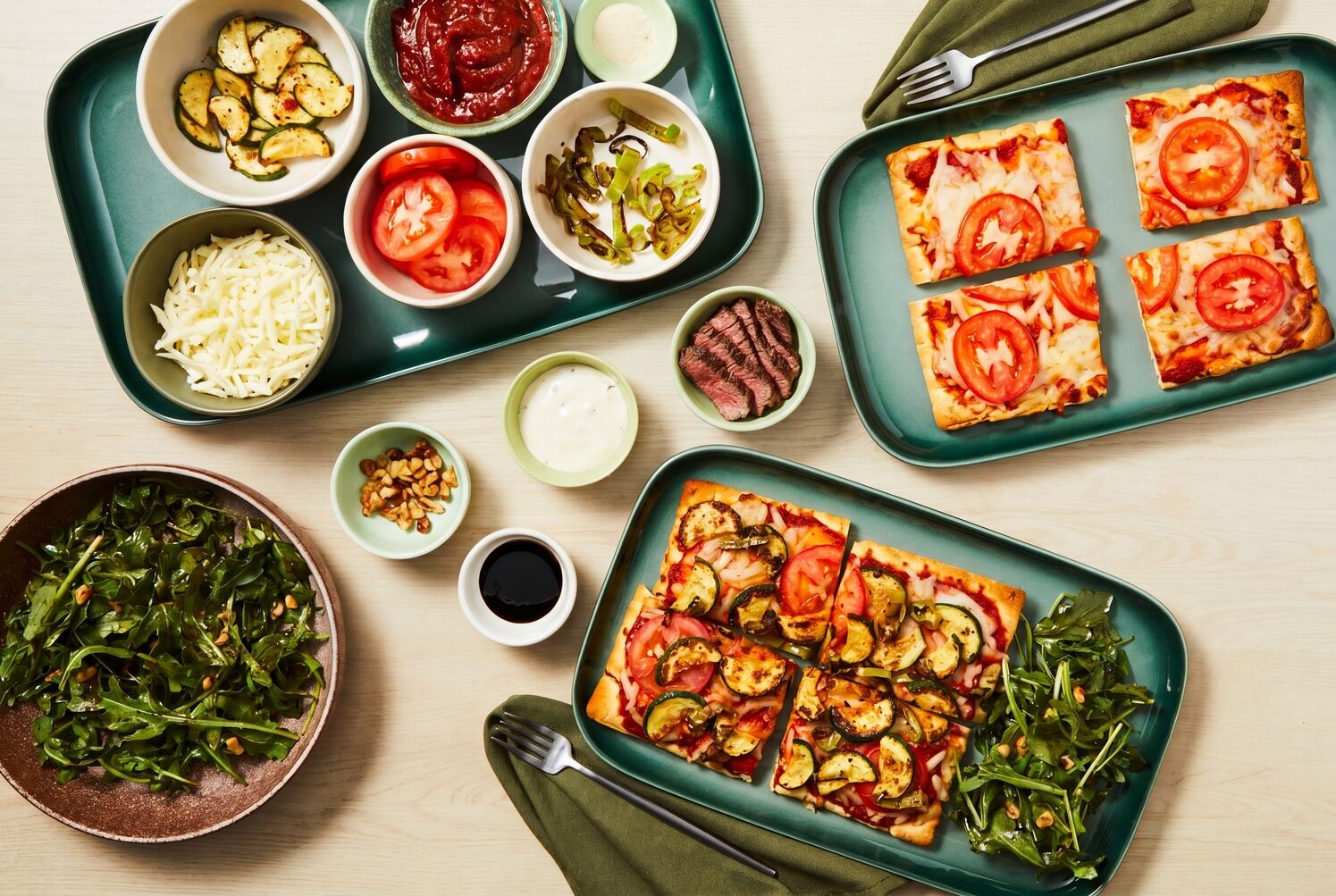 Veggie & Sirloin Steak Flatbread Pizza Bar