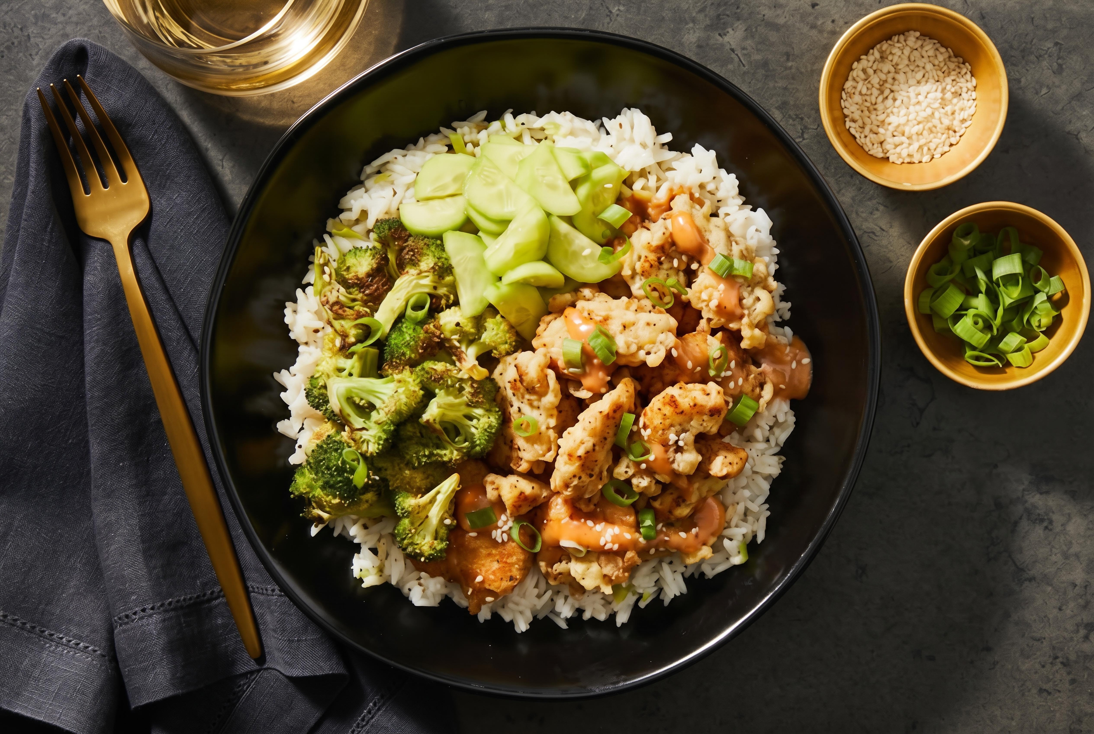 Sweet Heat Chicken Tempura Bowls