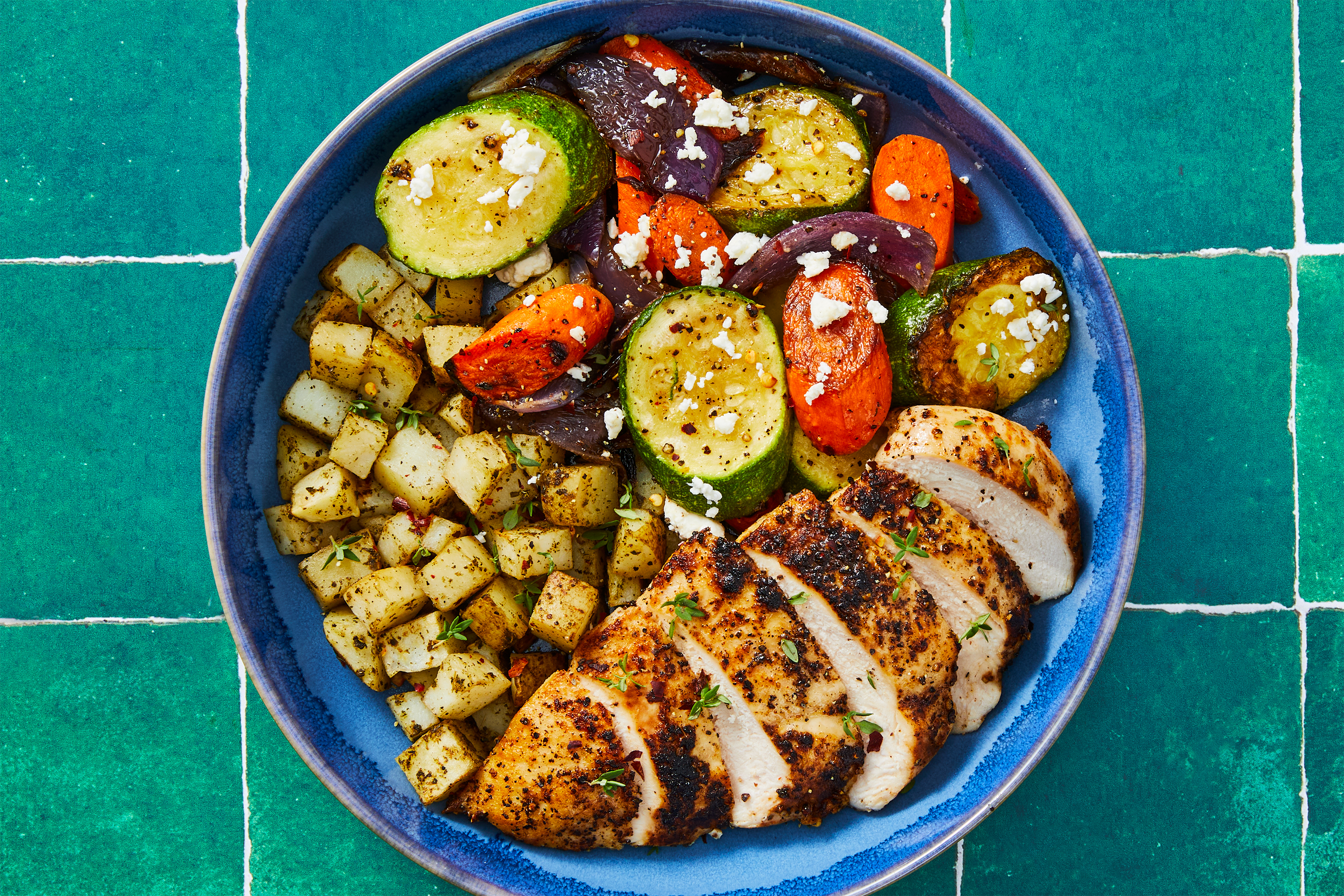 Chicken with Garden Veggie & Feta Jumble