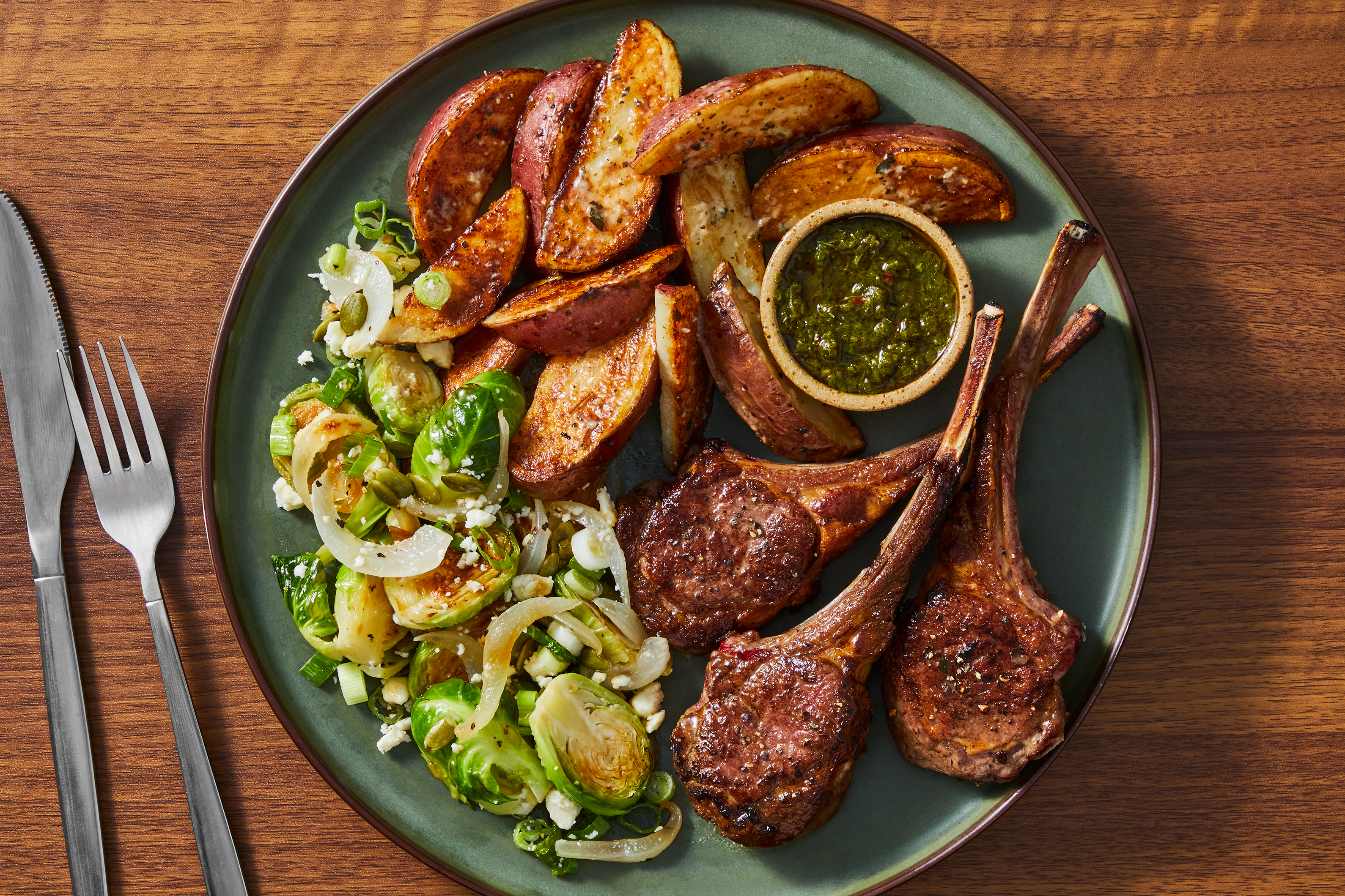 Chimichurri Lamb Chops & Hot Honey Brussels Sprouts