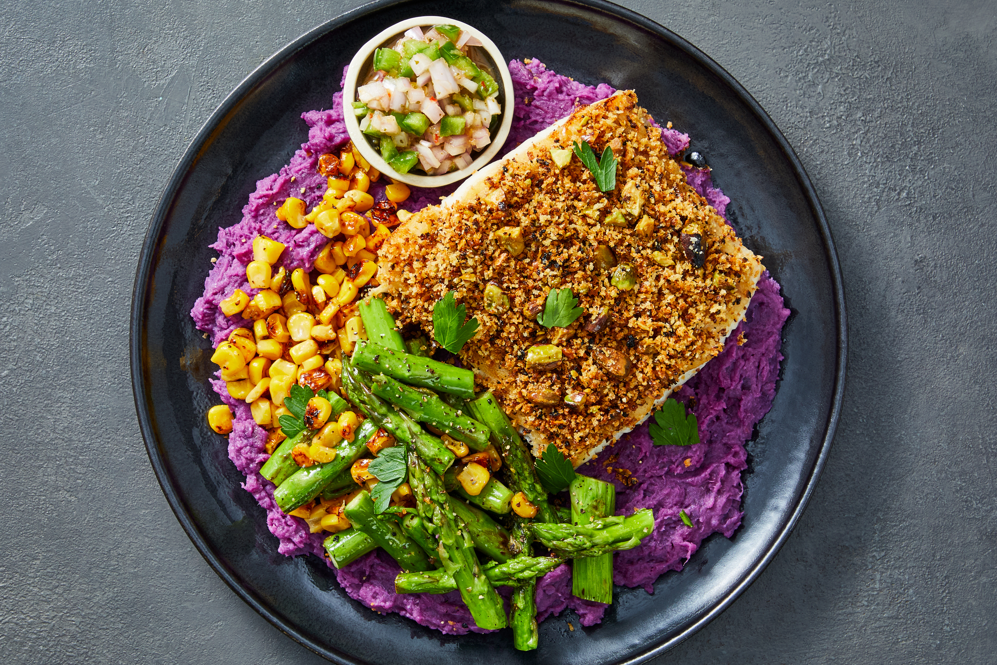 Pistachio Cod with Mango-Jalapeño Salsa