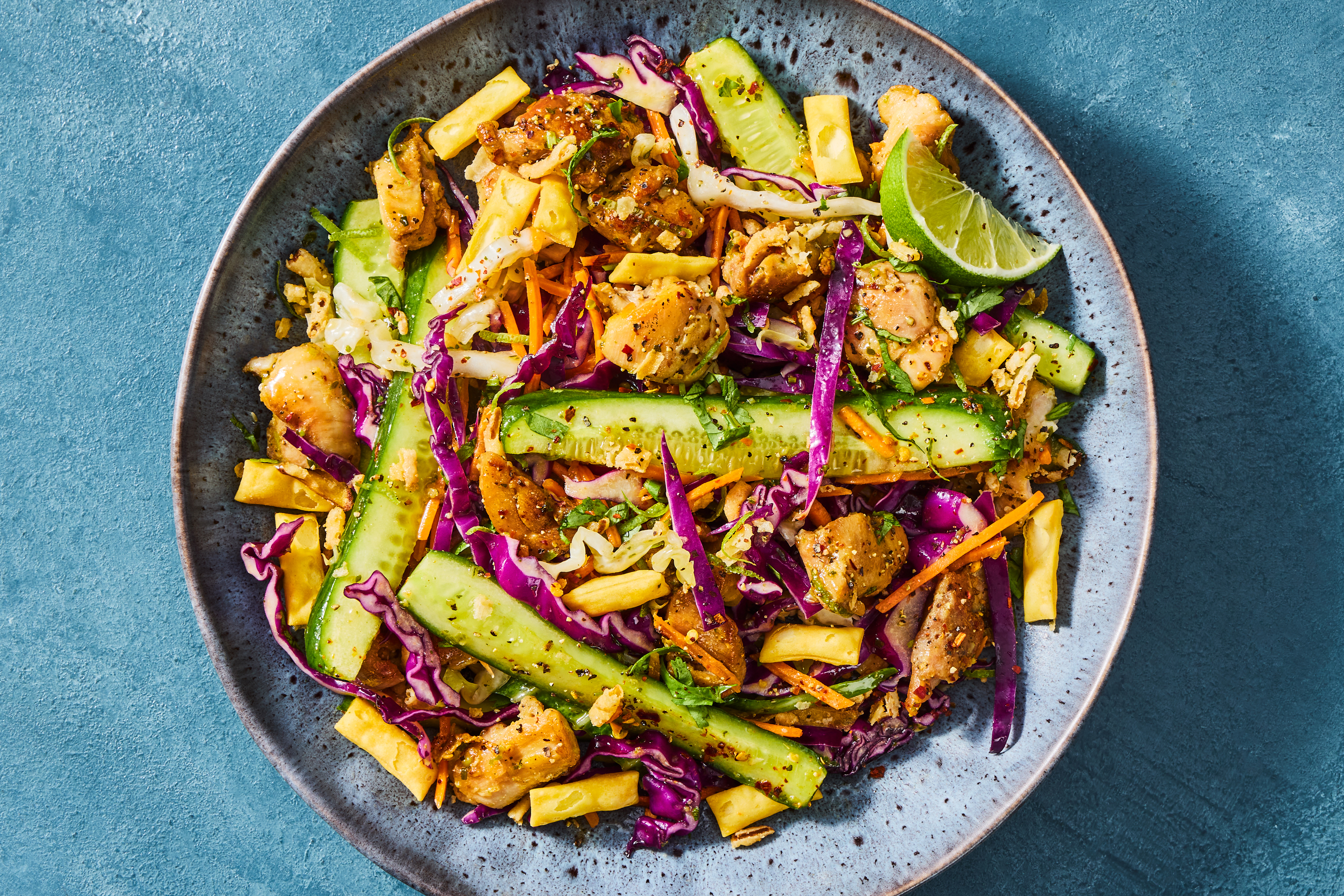 [SWAP DICED CHICKEN THIGHS TO CHOPPED CHICKEN BREASTS] Viet Crunchy  Salad with Seared Chicken Thighs
