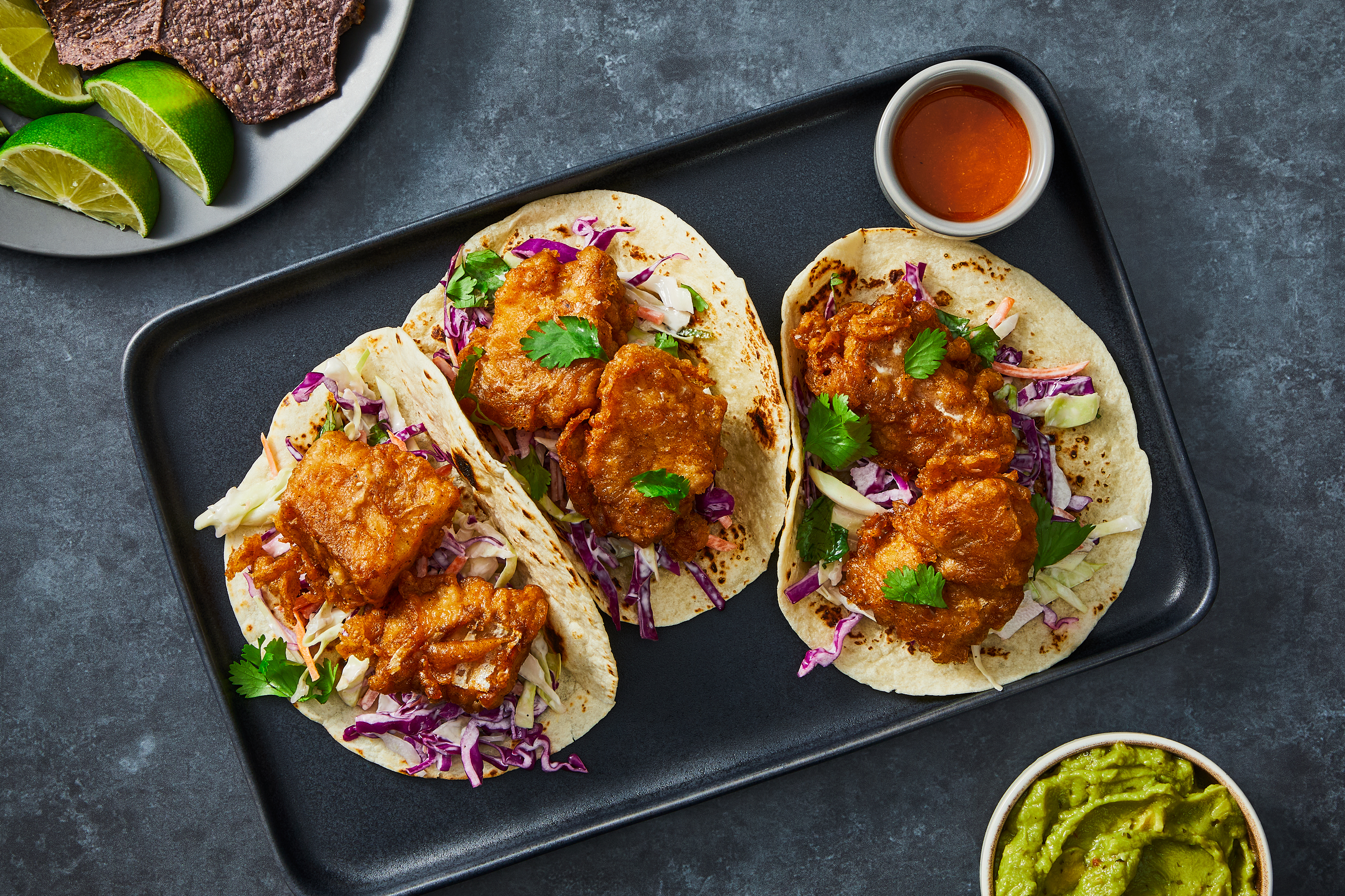 Crispy Tempura Trout Tacos with Guac