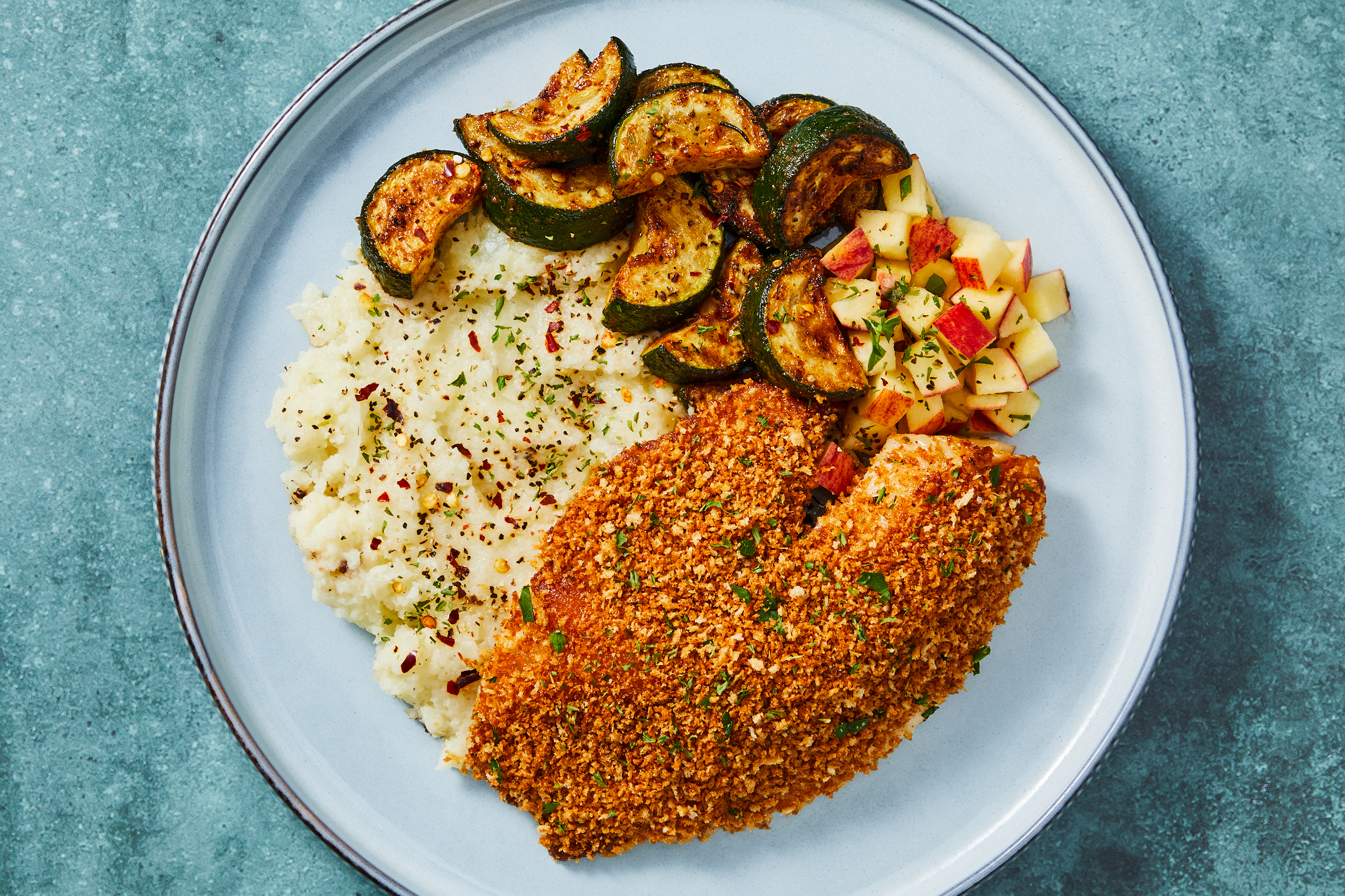 Panko-Crusted Tilapia with Cauliflower Mash