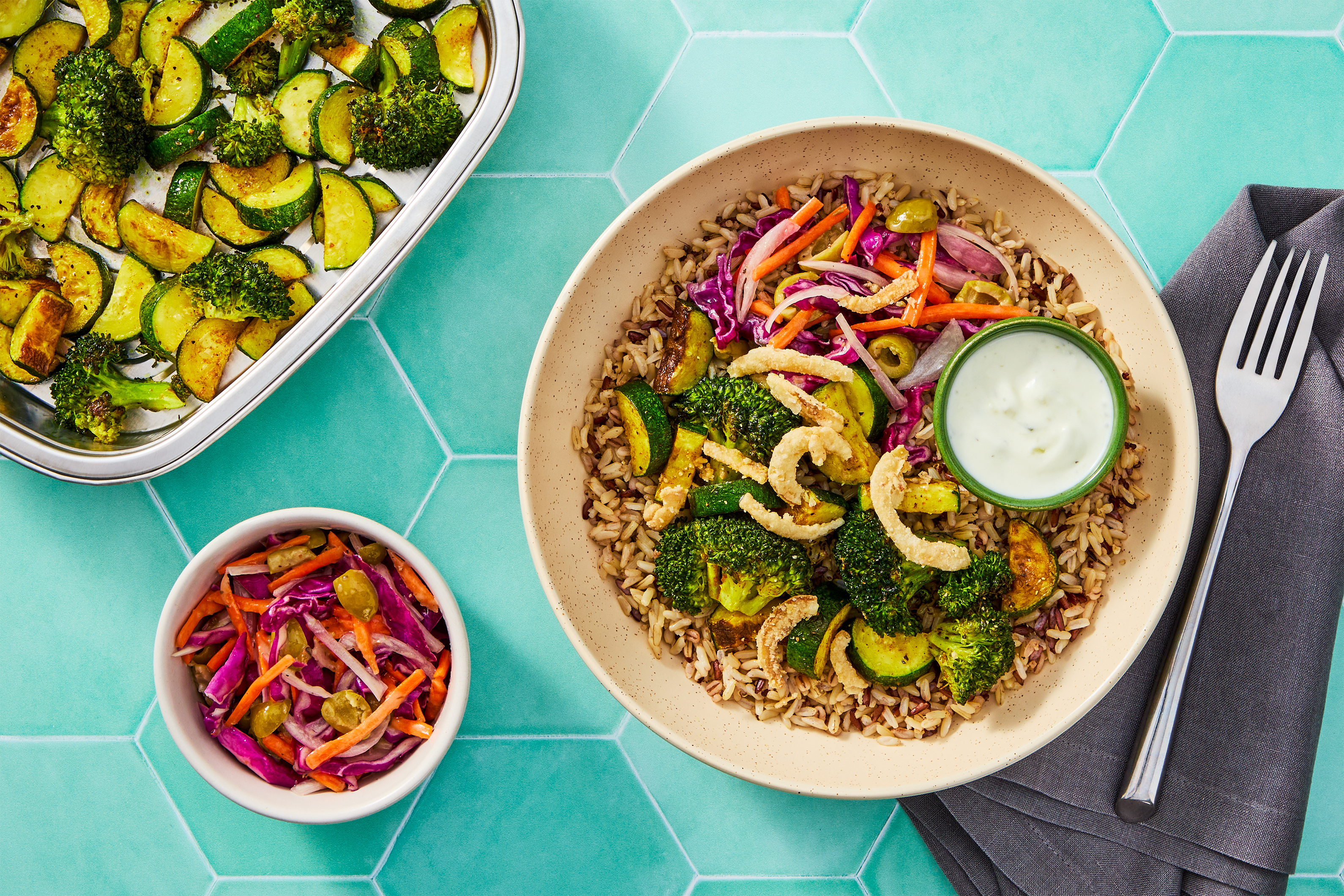 Prep & Bake Shawarma Broccoli & Zucchini Bowls
