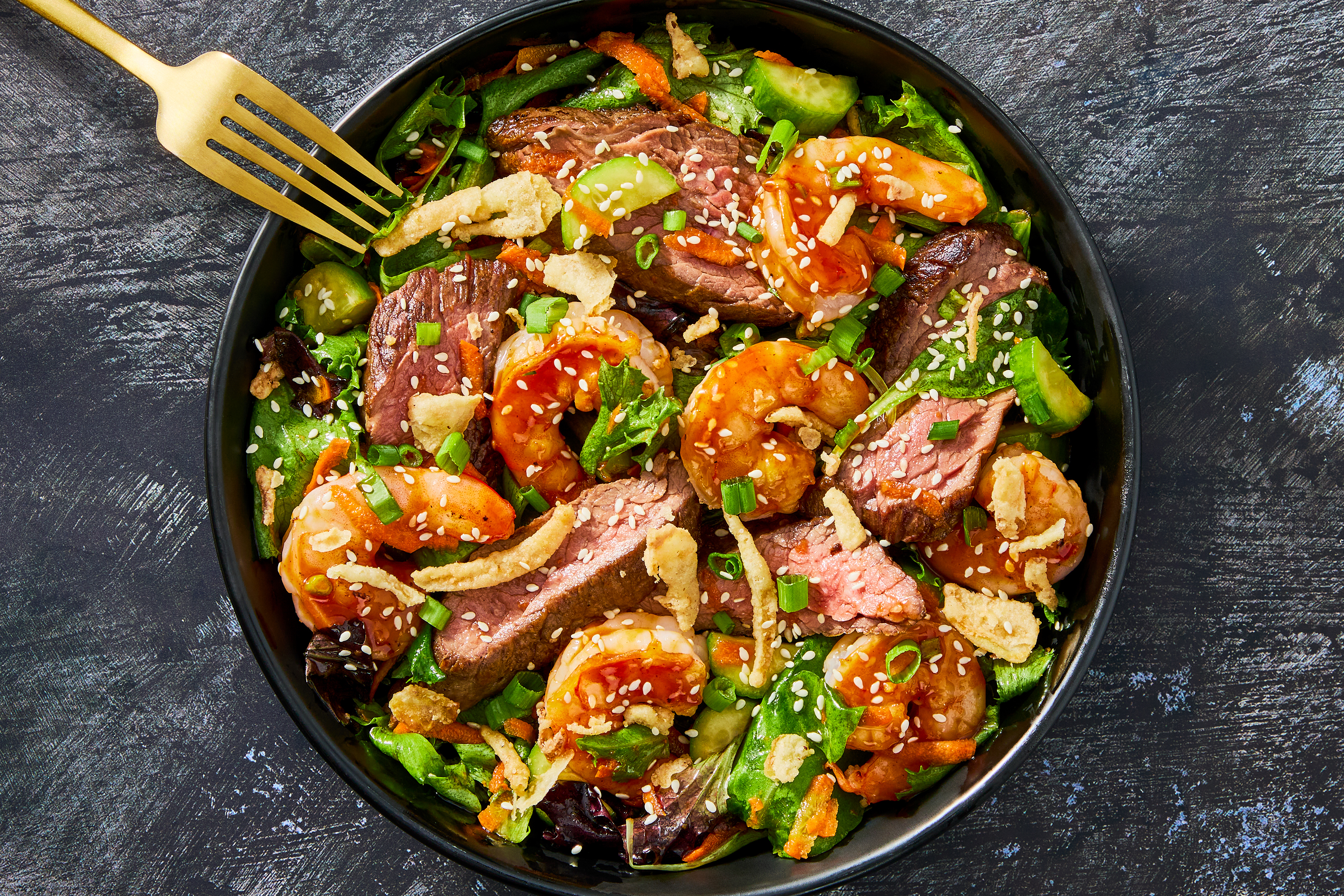 Seared Steak & Gochujang Shrimp Salad