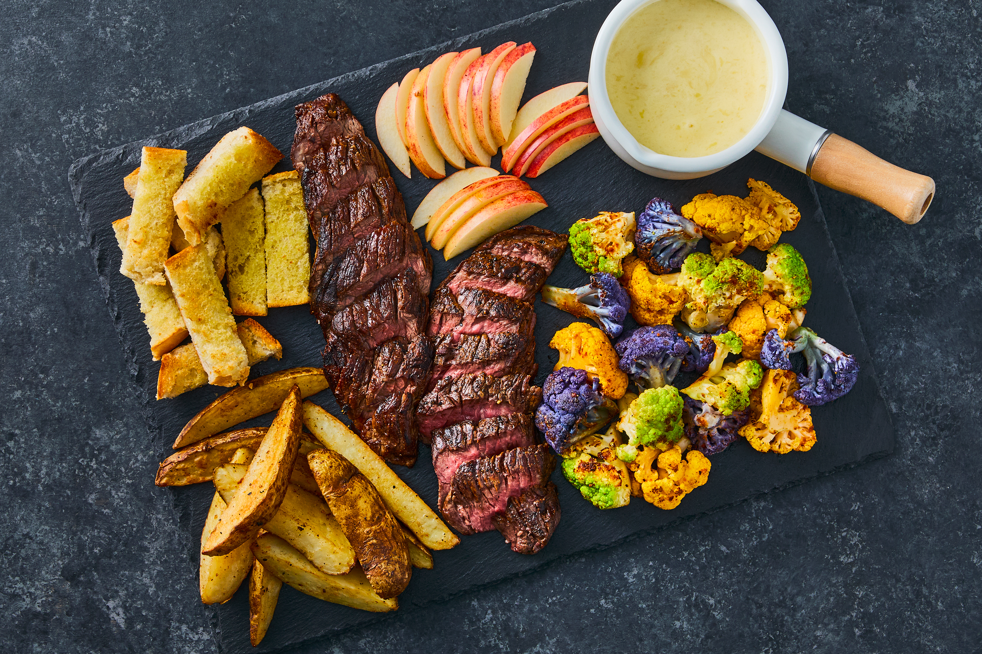 Steak & Cheddar-Swiss Fondue Board