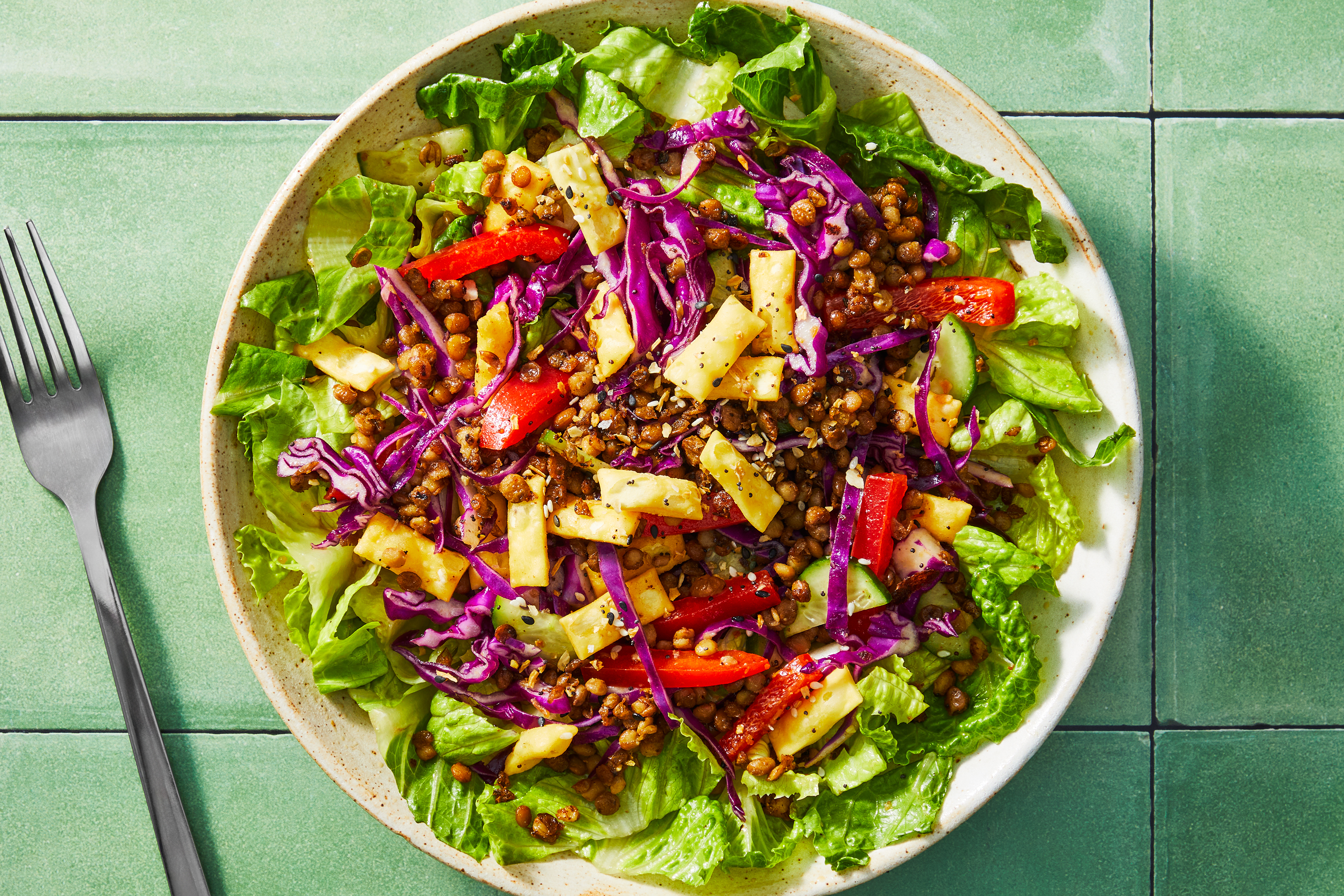 Crispy Lentil & Grass-Fed Rib-Eye & Salad