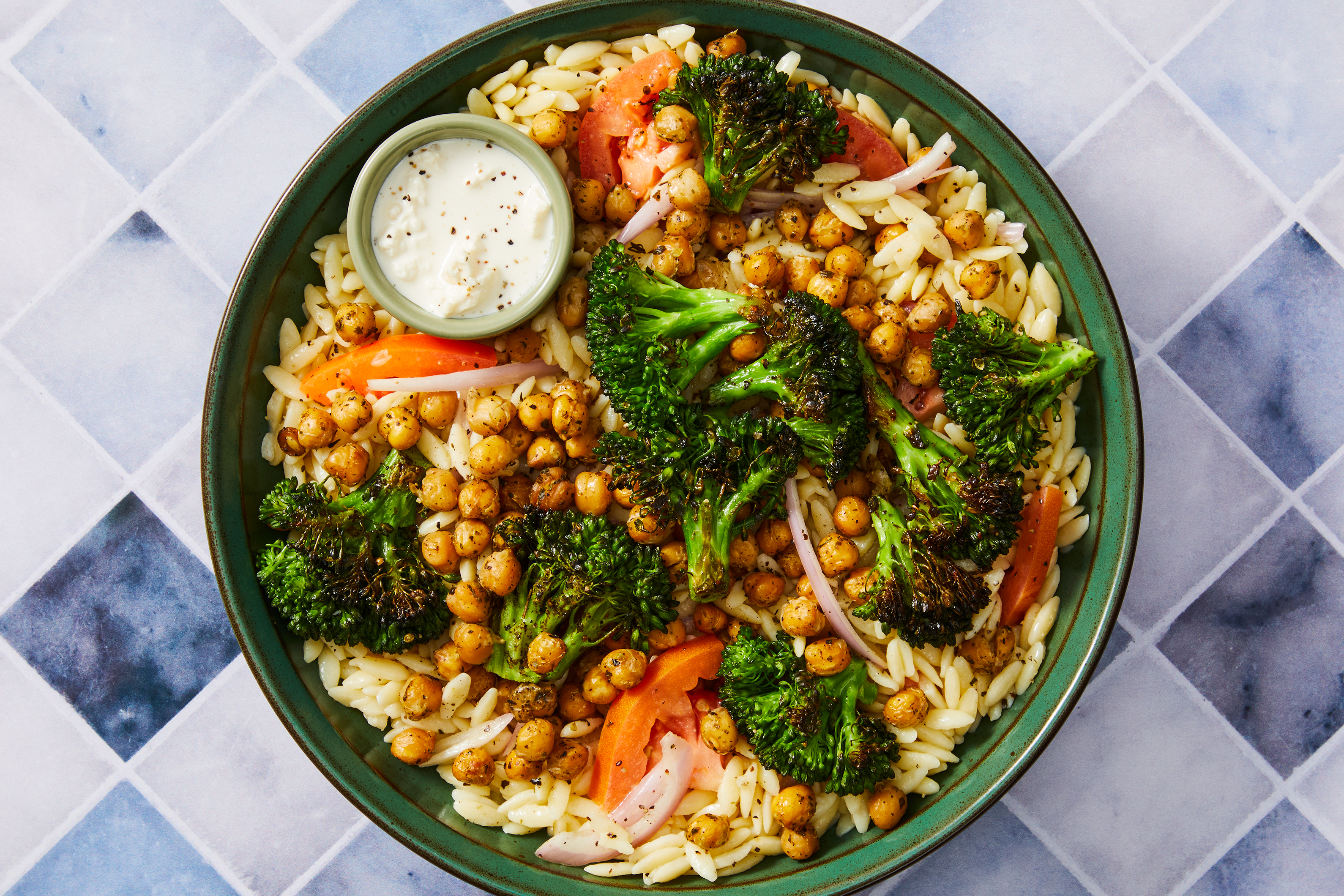 Mediterranean Orzo Salad with Crispy Chickpeas