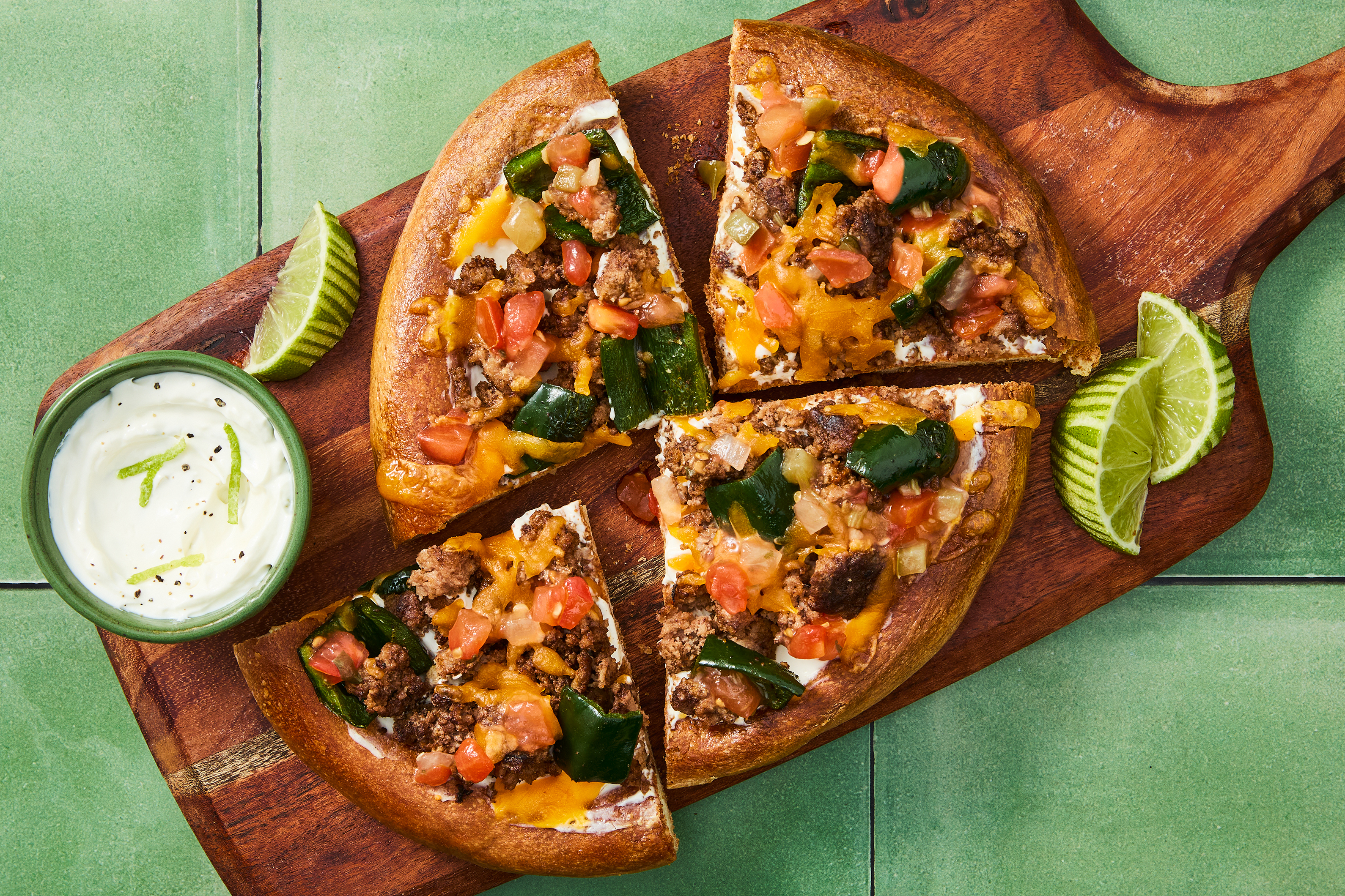 Tex-Mex Beef & Green Pepper Pizzas with Cheddar