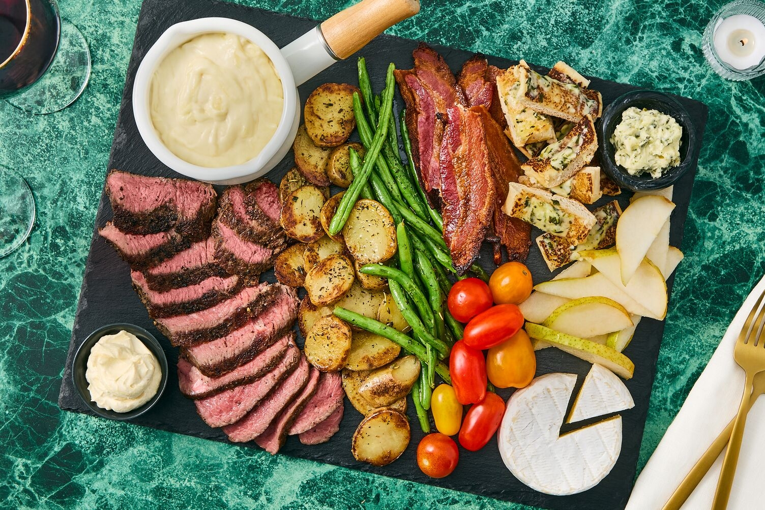 Sirloin Steak & Cheddar Fondue Board