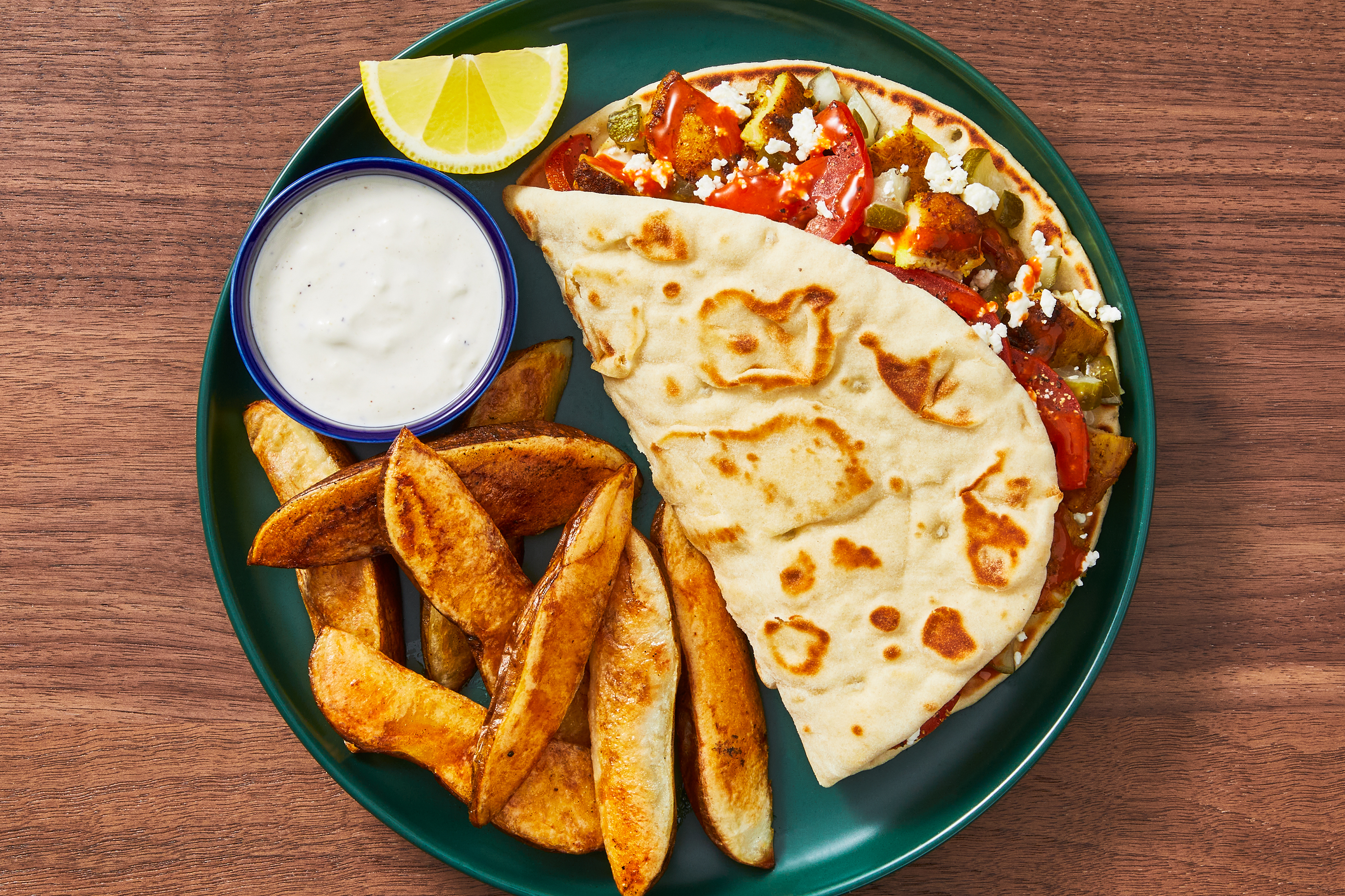 Shawarma-Spiced Chicken & Feta Naan Wraps